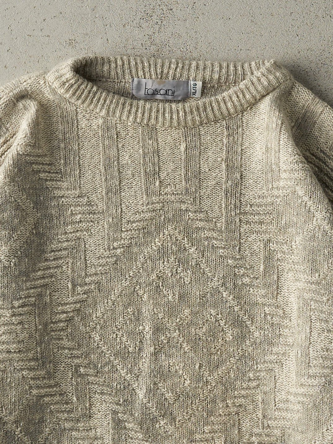 Vintage 90s Beige & Grey Grandpa Knit (L) - Image 2