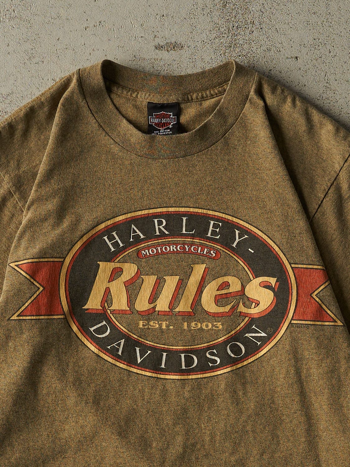 Vintage 90s Beige Harley Davidson Napoleon OH Tee (S/M) - Image 3