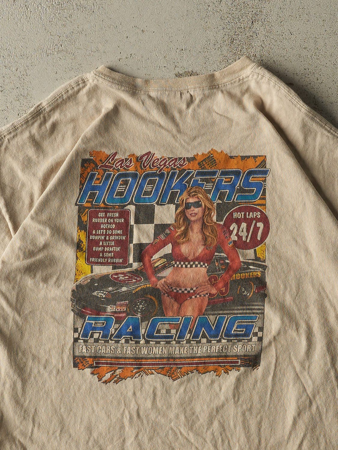 Vintage Y2K Beige Las Vegas Race Tee (L/XL) - Image 4