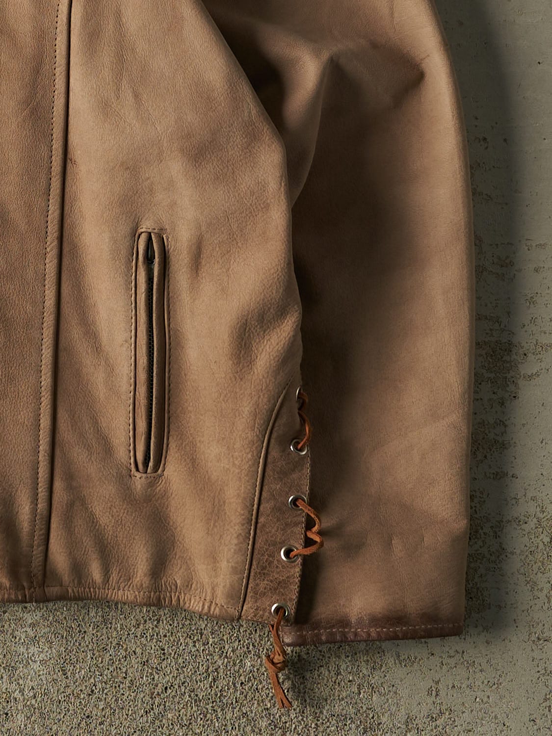Vintage 90s Beige Leather Biker Jacket (L/XL) - Image 5