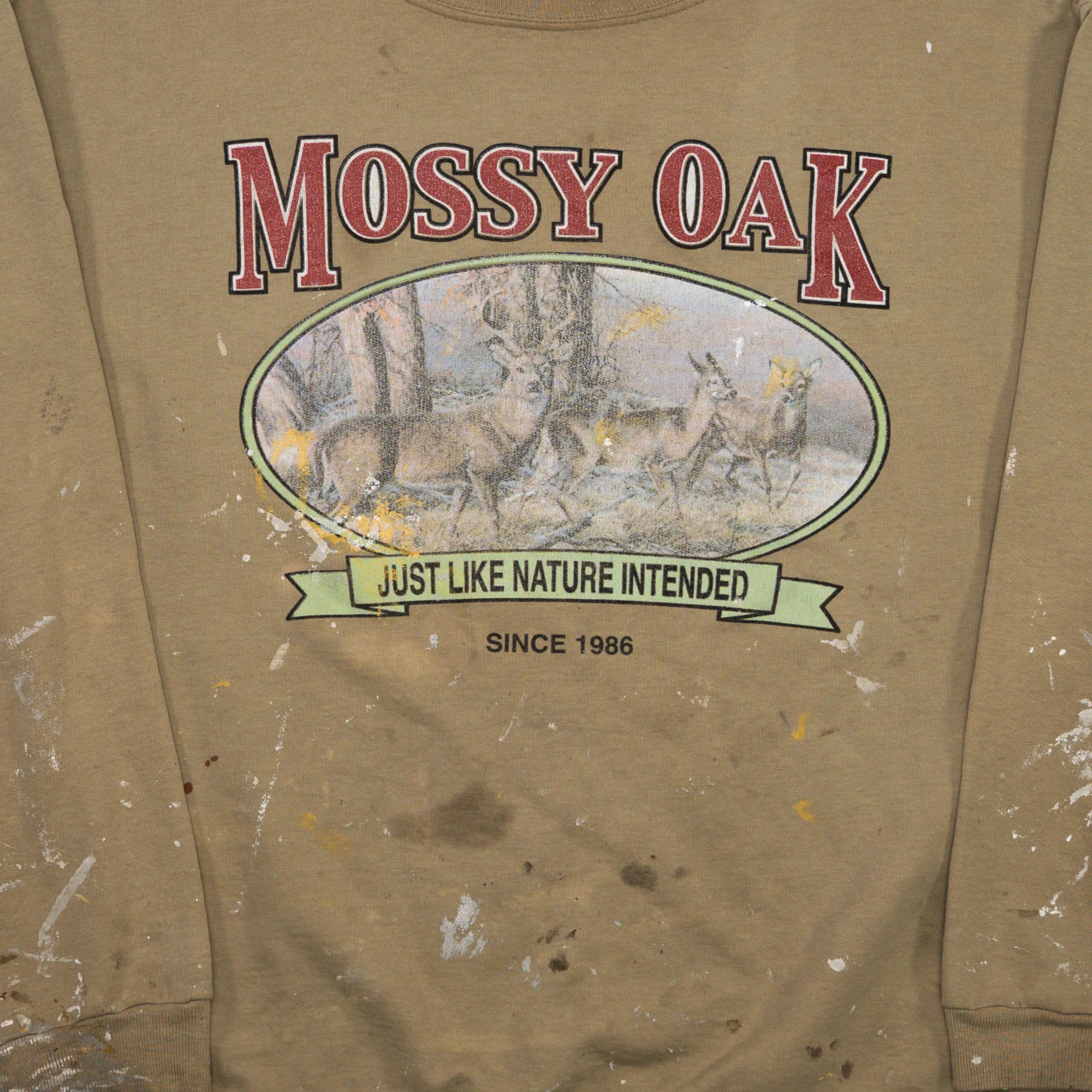Vintage 90s Beige Mossy Park Paint Splattered Crewneck (XL) - Image 2