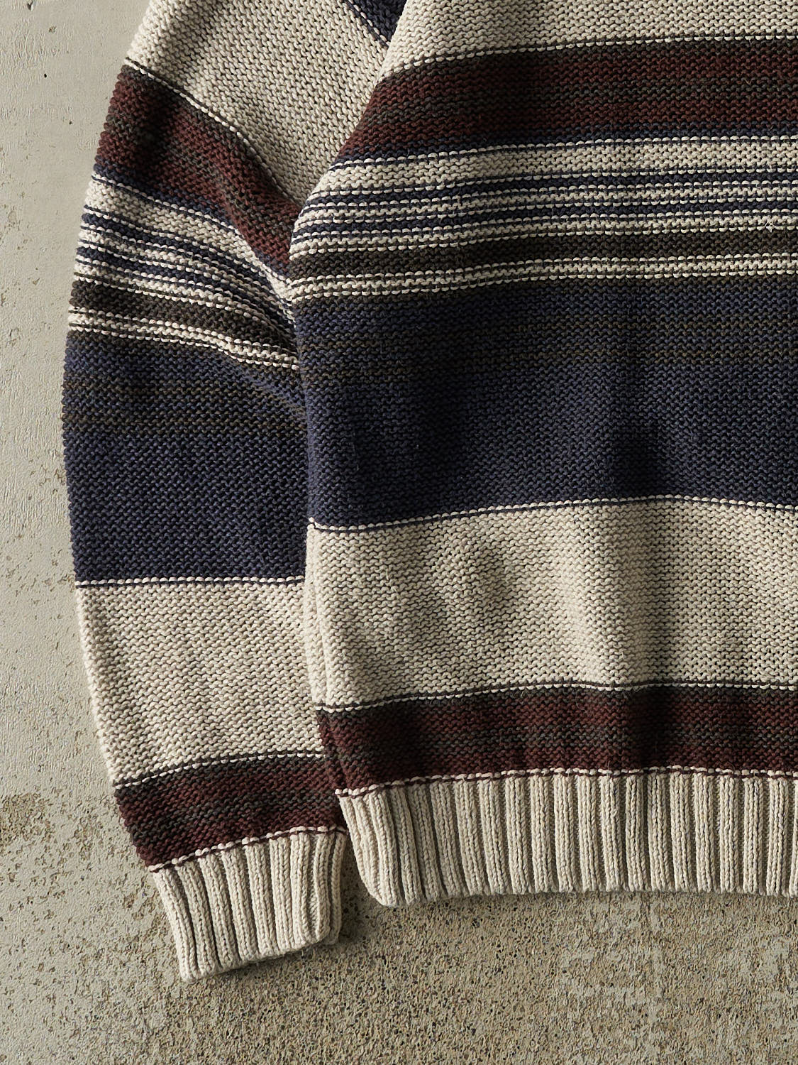 Vintage 90s Beige, Navy & Brown Striped Knit (L/XL) - Image 3