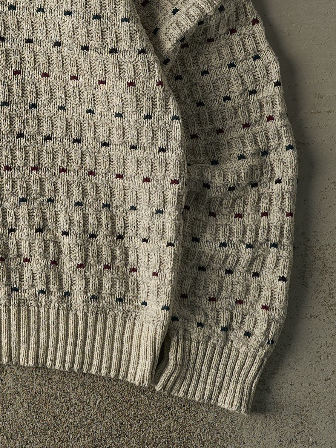 Vintage 90s Beige Patterned Knit Pullover (XXL) - Image 3