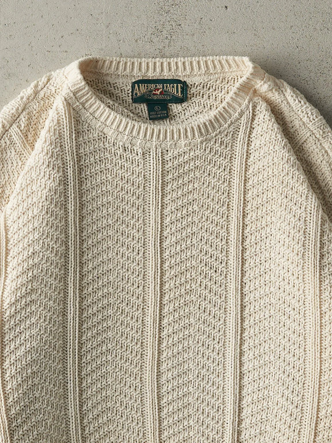 Vintage 90s Beige Patterned Knit Boxy Pullover (L/XL) - Image 3
