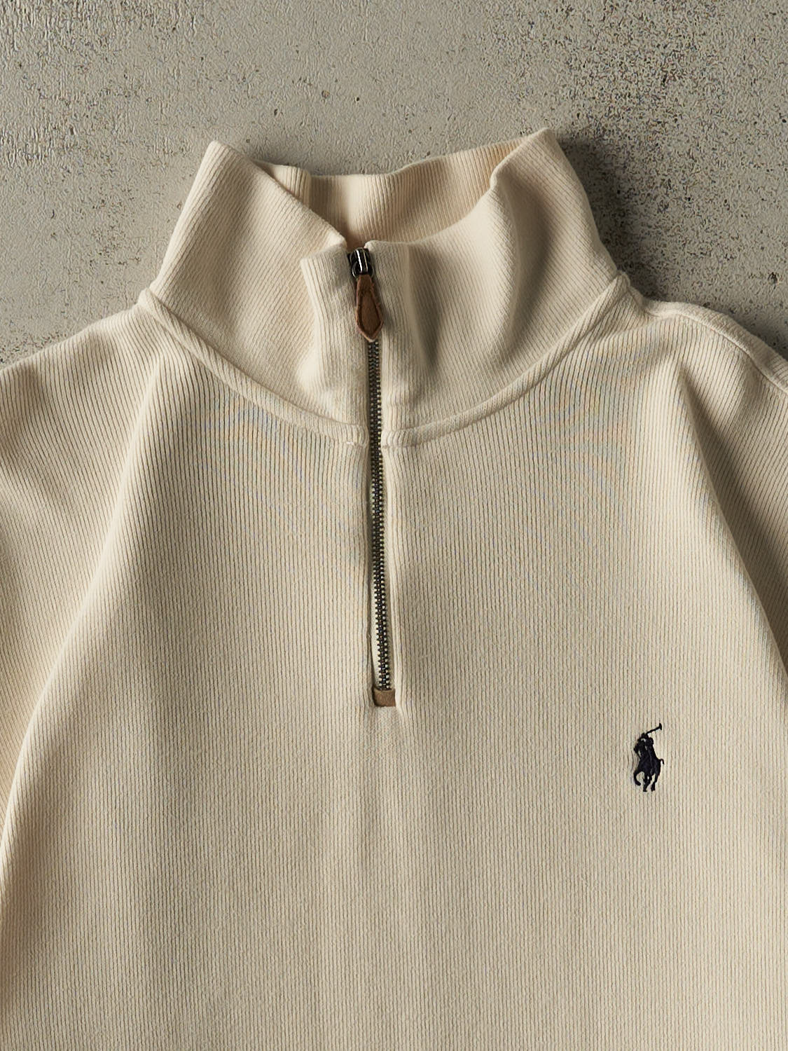 Vintage 90s Beige Polo Ralph Lauren Embroidered Quarter Zip Sweater (L) - Image 3