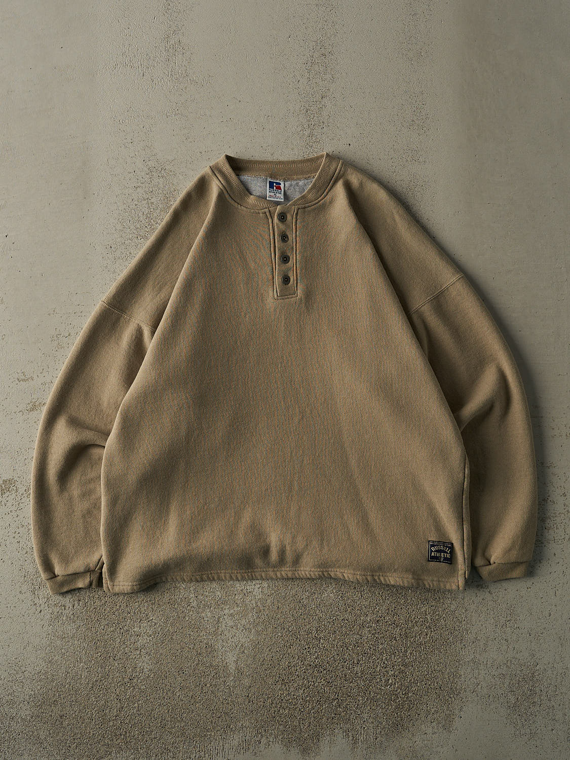 Vintage 90s Beige Russell Athletic Beige Quarter Button Pullover (XL/XXL)