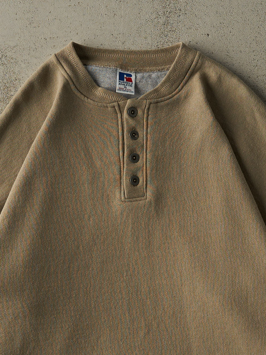 Vintage 90s Beige Russell Athletic Beige Quarter Button Pullover (XL/XXL) - Image 2