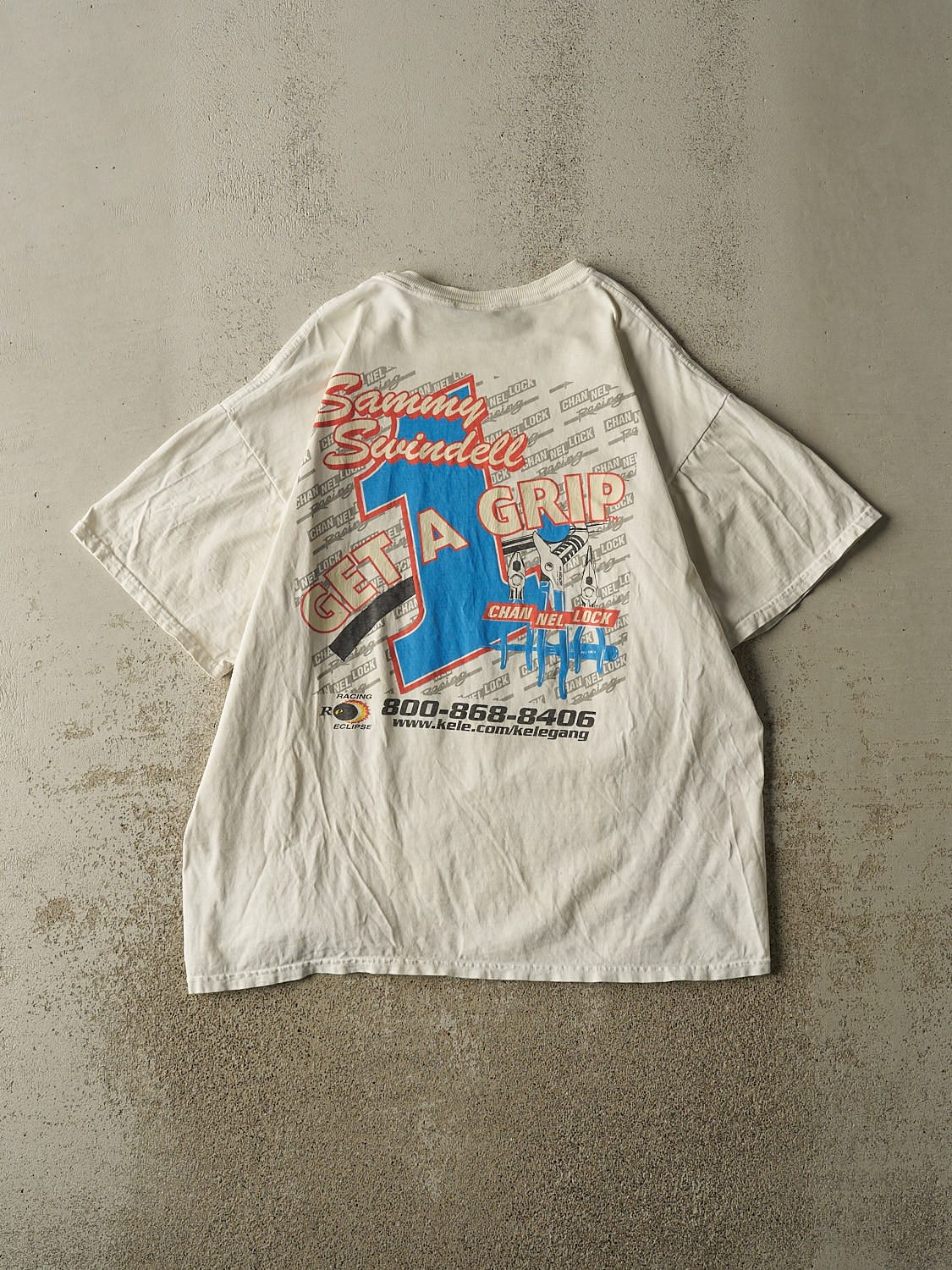 Vintage 90s Beige Sammy Swindell Racing Tee (L/XL) - Image 2