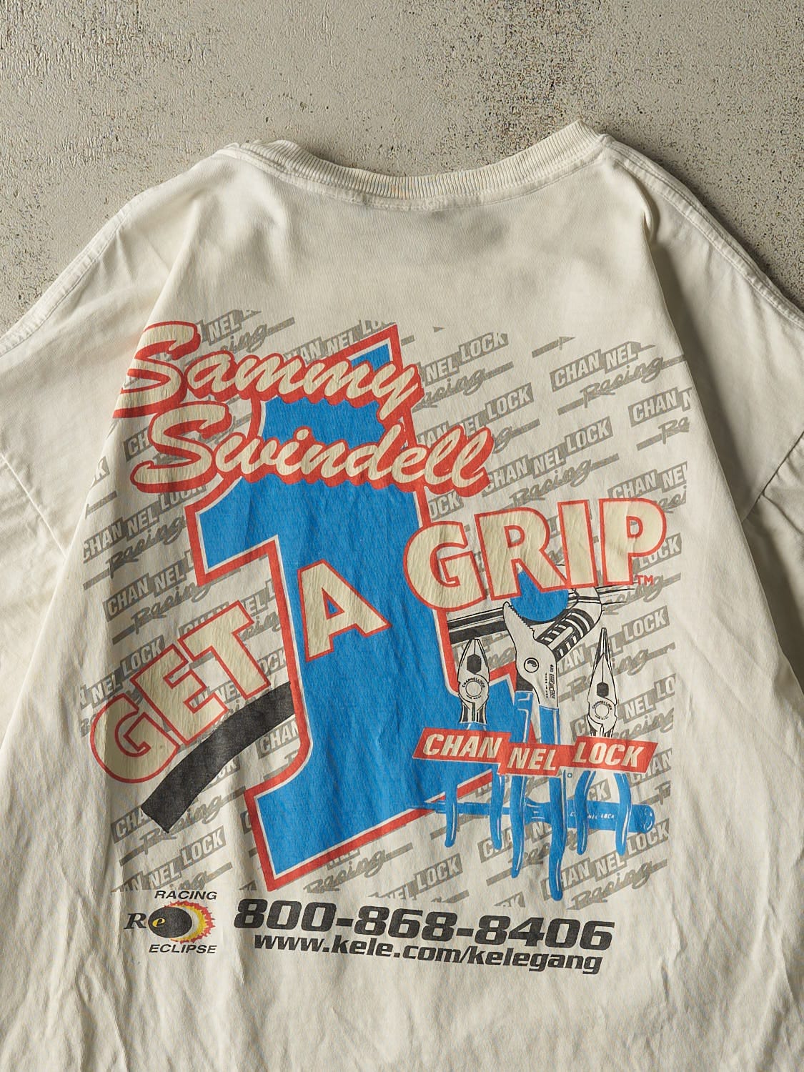Vintage 90s Beige Sammy Swindell Racing Tee (L/XL) - Image 4