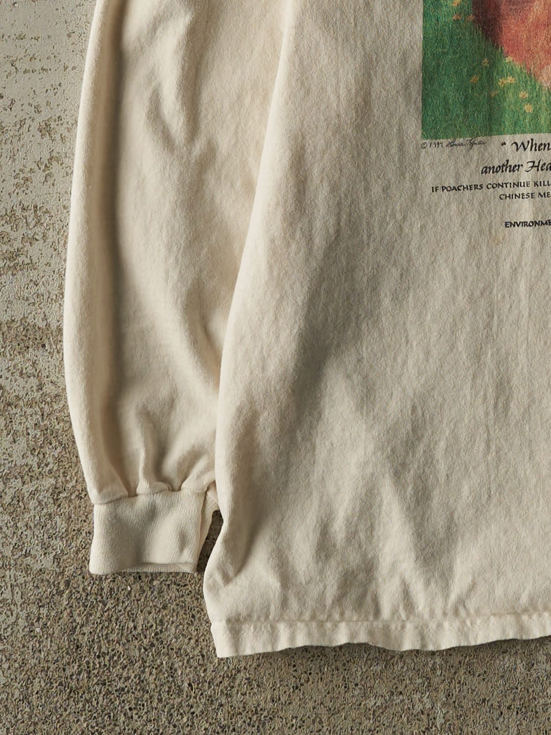 Vintage 90s Beige Save The Tigers Long Sleeve (L/XL) - Image 3