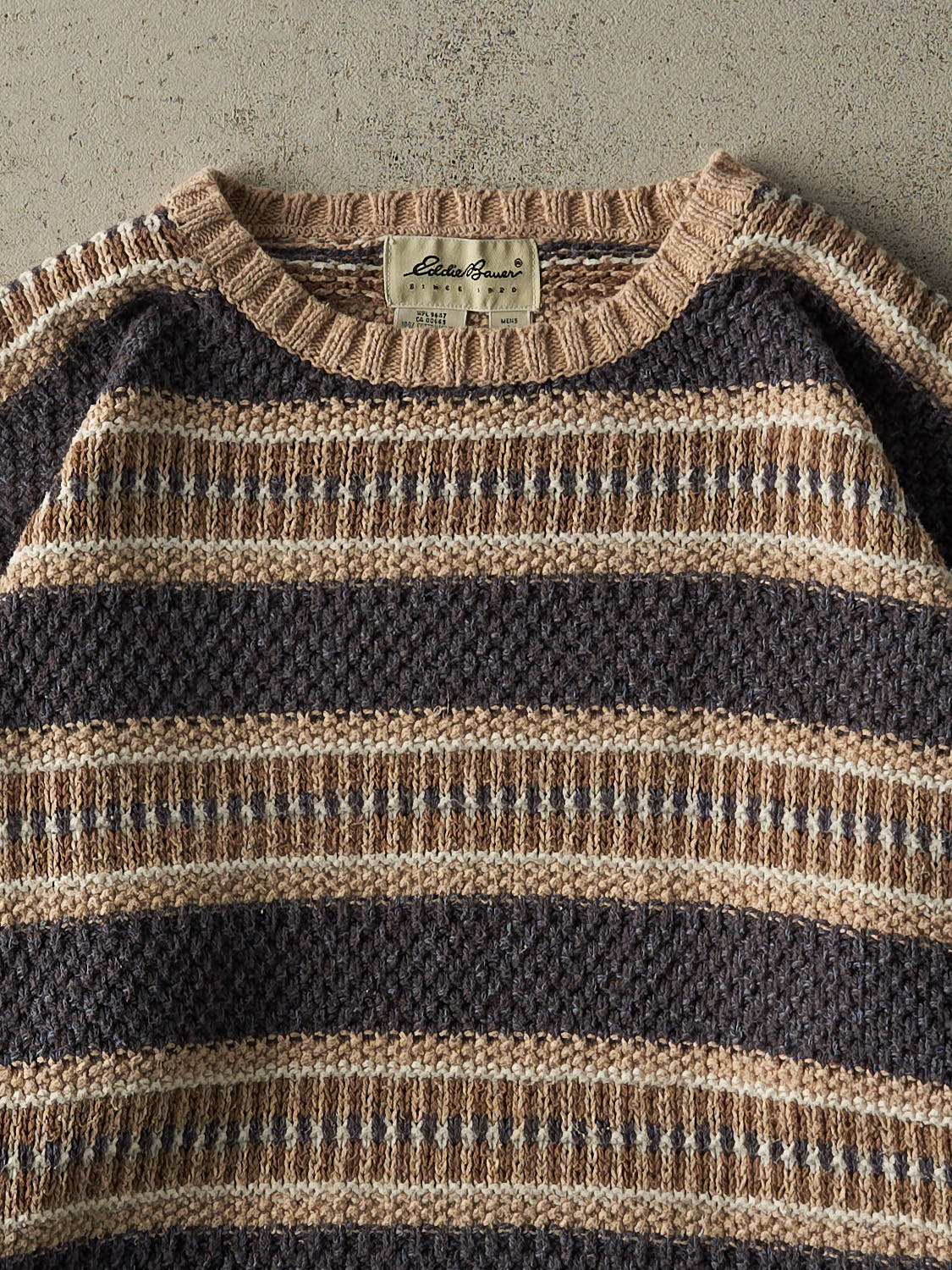 Vintage 90s Beige Striped Eddie Bauer Knit (L) - Image 3