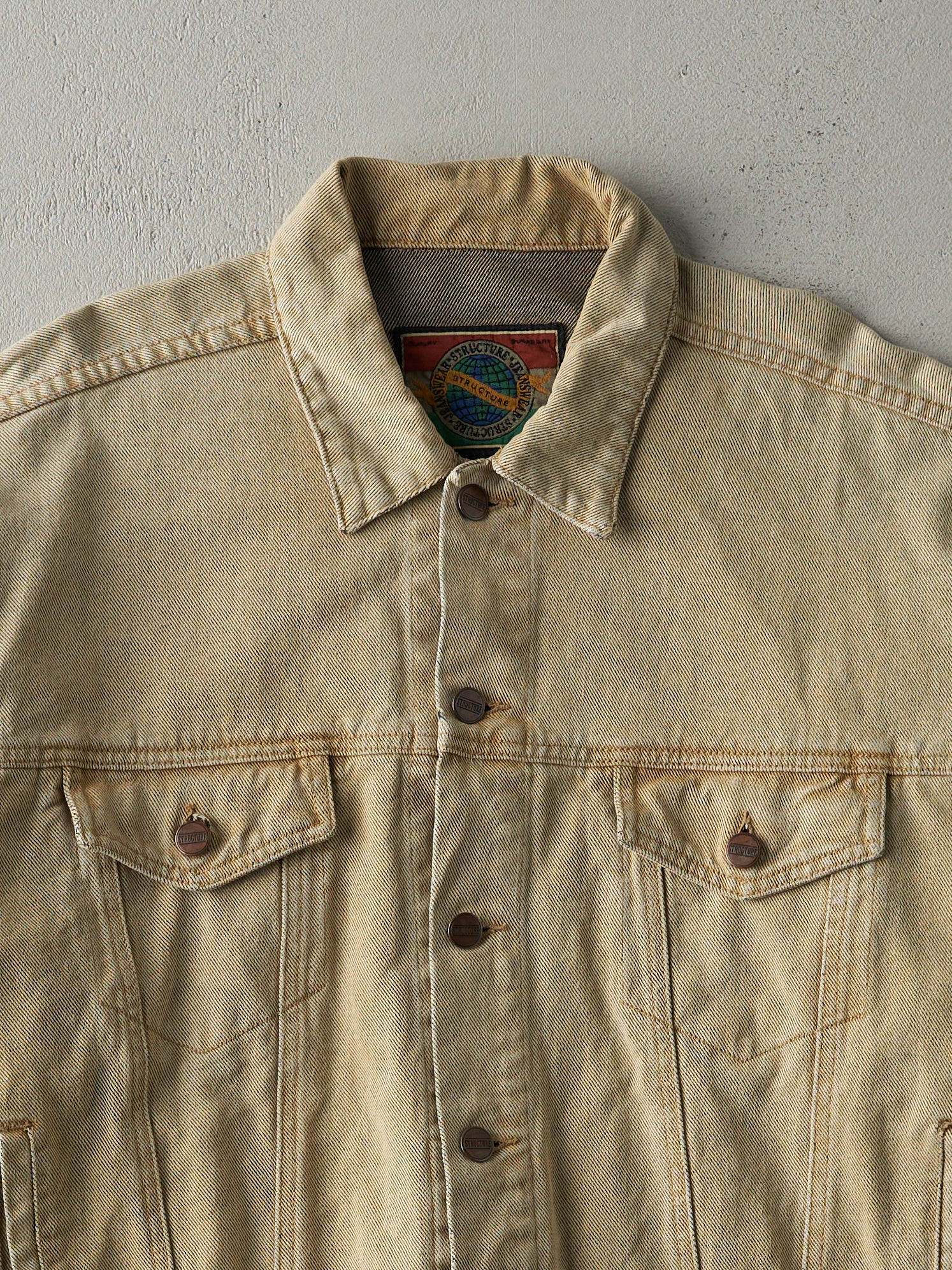 Vintage 90s Beige Structure Jeans Wear Denim Jacket (M) - Image 2