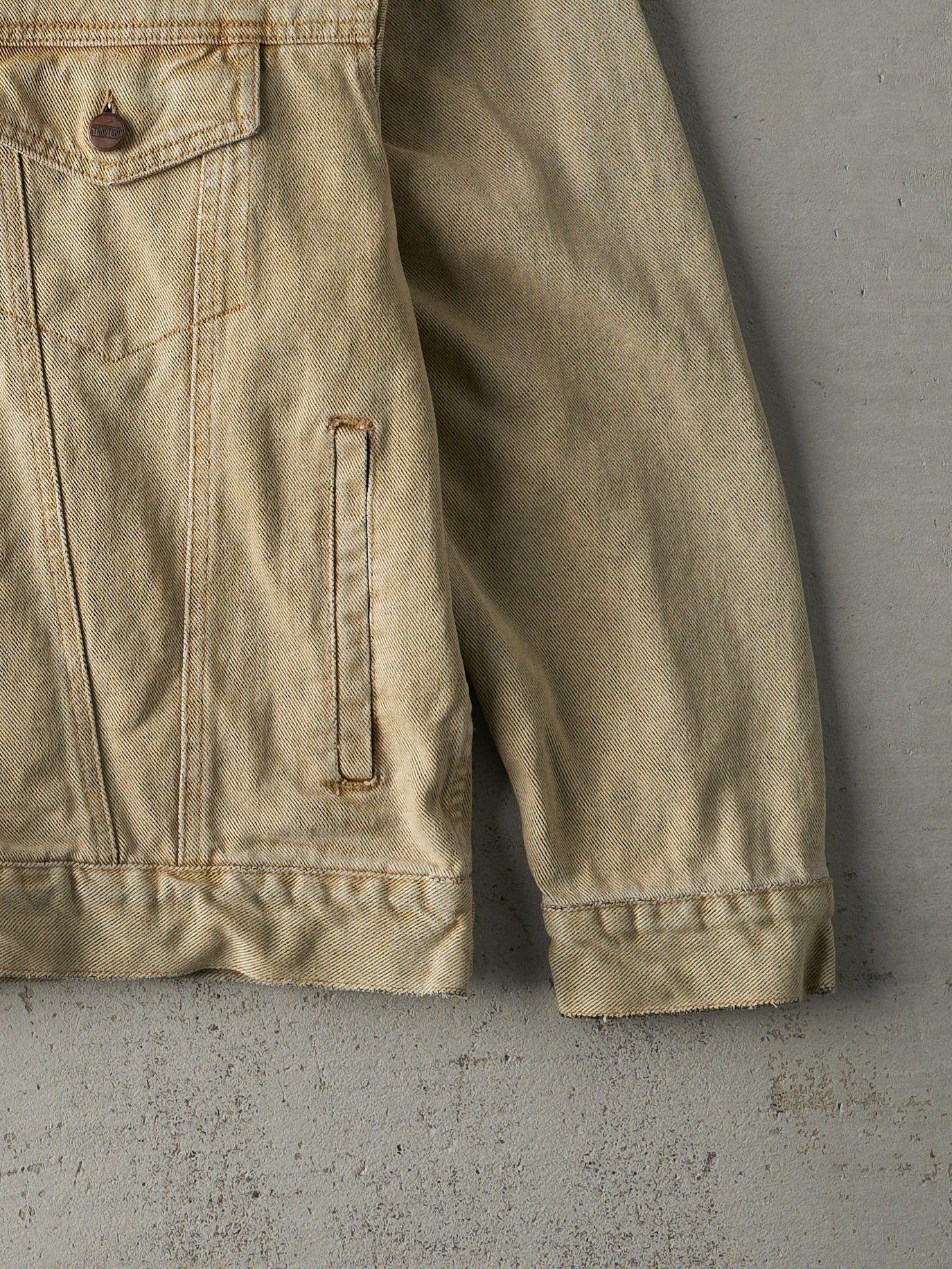 Vintage 90s Beige Structure Jeans Wear Denim Jacket (M) - Image 3