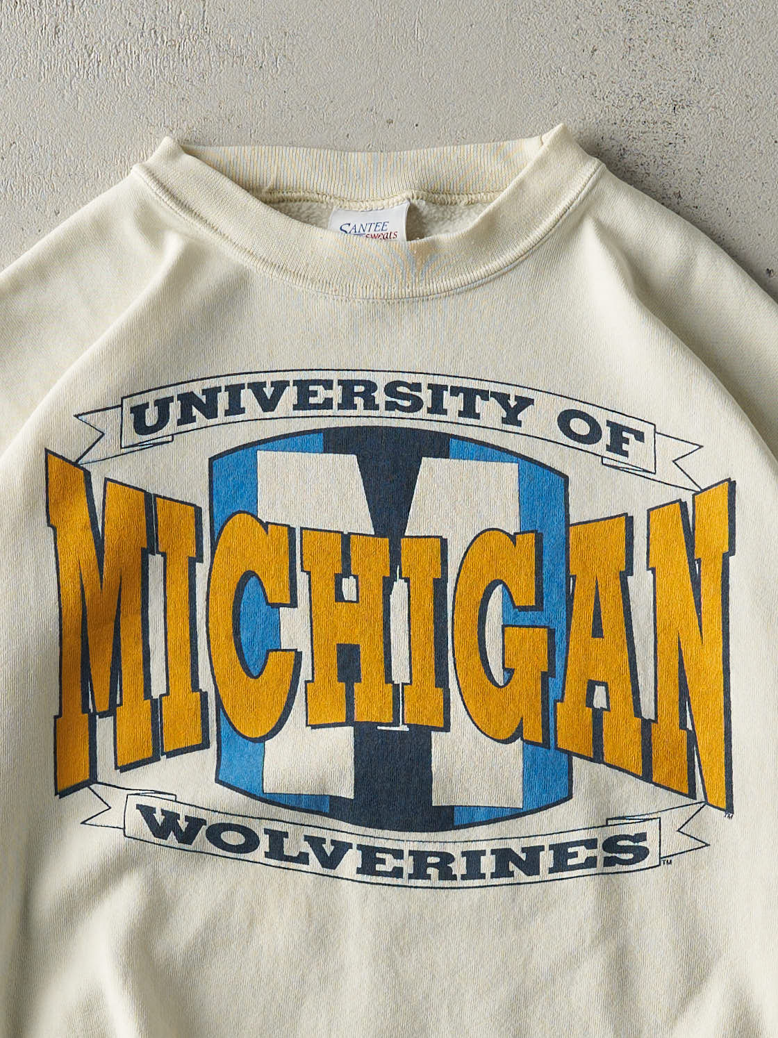 Vintage 90s Beige University of Michigan Wolverines Crewneck (L/XL) - Image 2