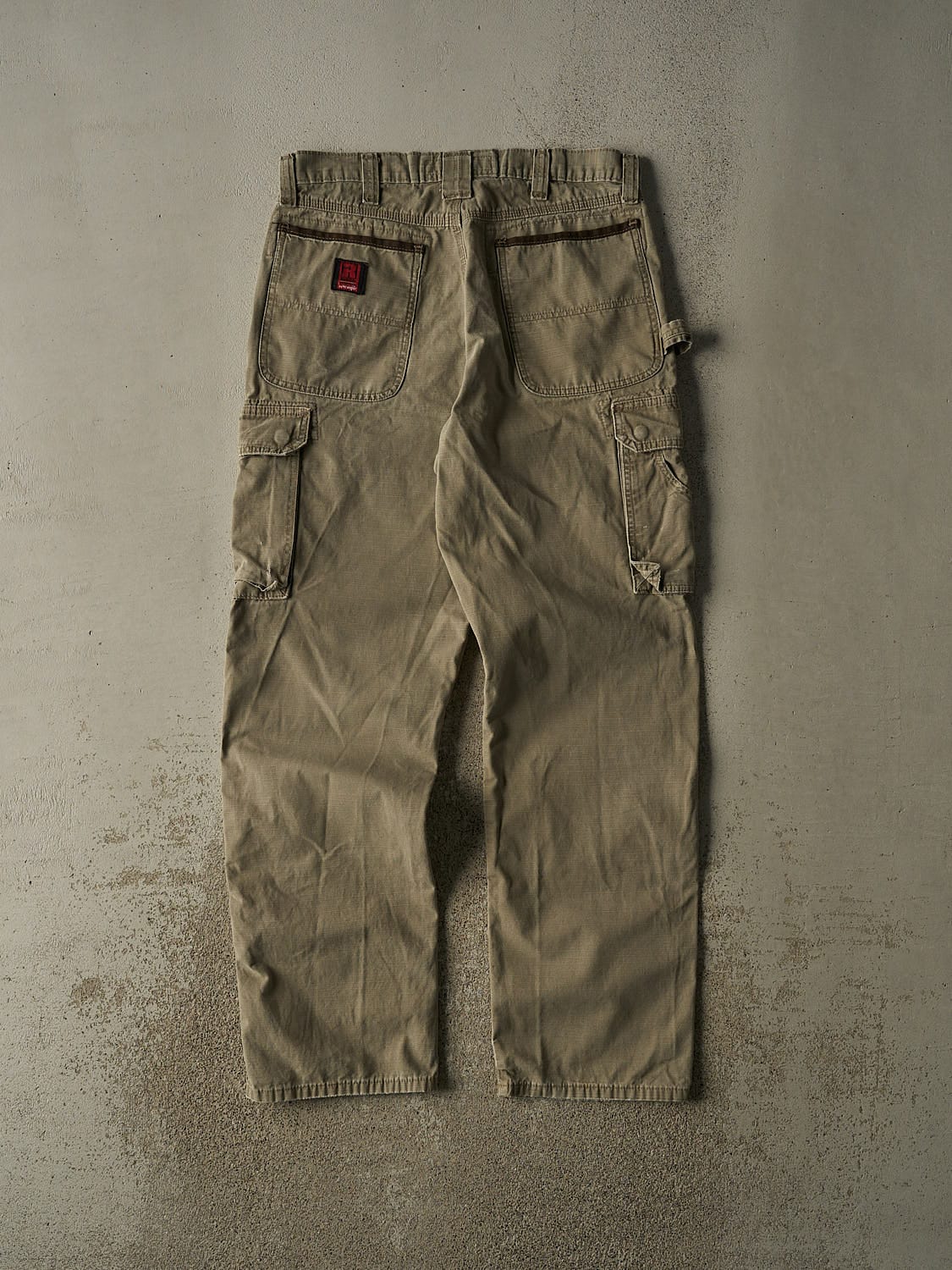 Vintage 90s Beige Wrangler Riggs Double Knee Carpenter Rip Stop Pants (33x34) - Image 2