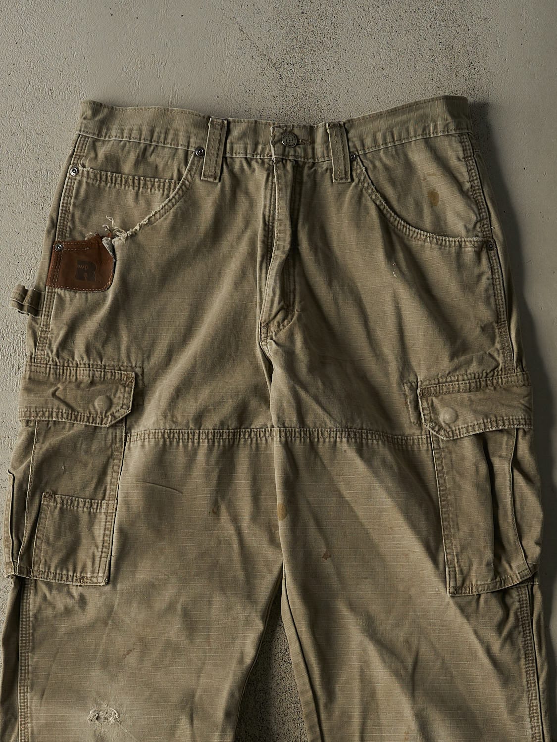 Vintage 90s Beige Wrangler Riggs Double Knee Carpenter Rip Stop Pants (33x34) - Image 3