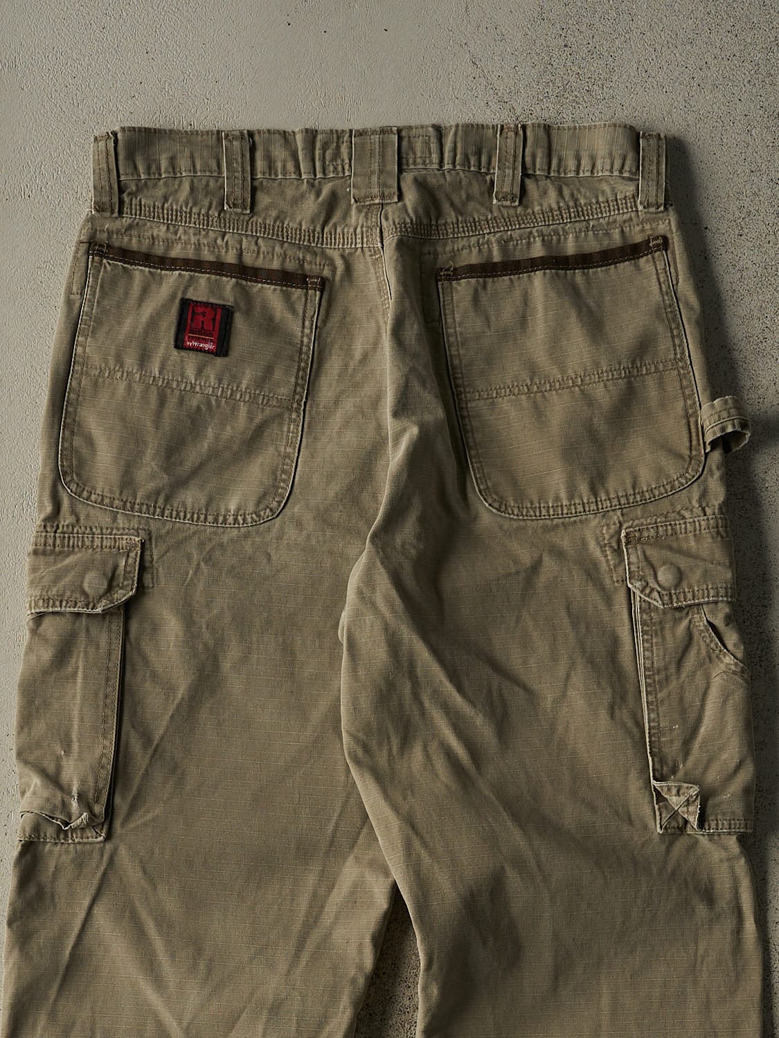 Vintage 90s Beige Wrangler Riggs Double Knee Carpenter Rip Stop Pants (33x34) - Image 4