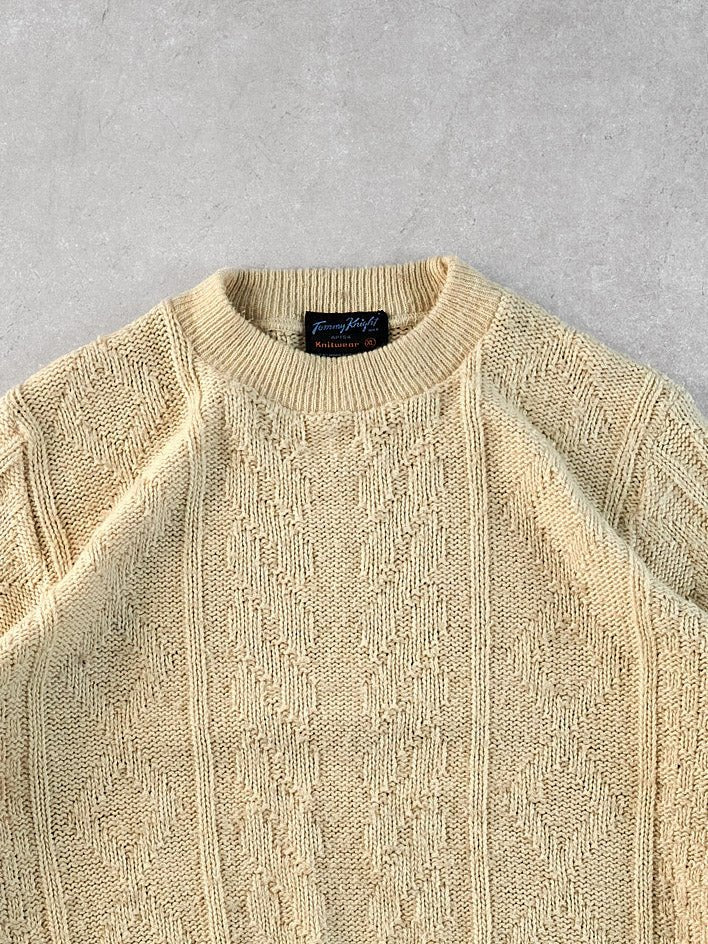 Vintage 90s Beige Tommy Knight Patterned Knit Sweater (M) - Image 2