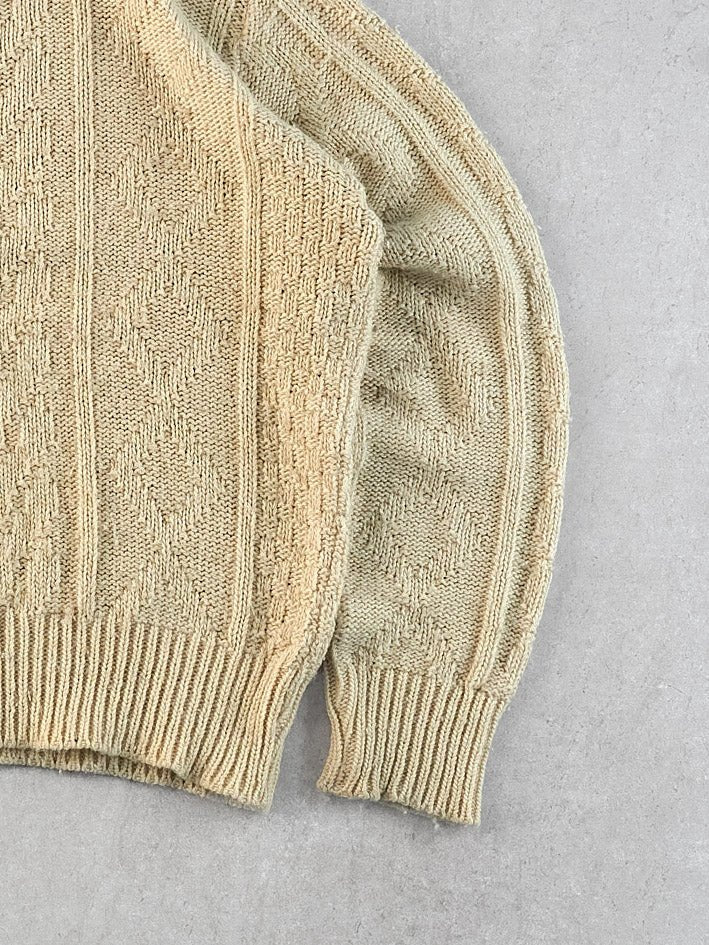 Vintage 90s Beige Tommy Knight Patterned Knit Sweater (M) - Image 3