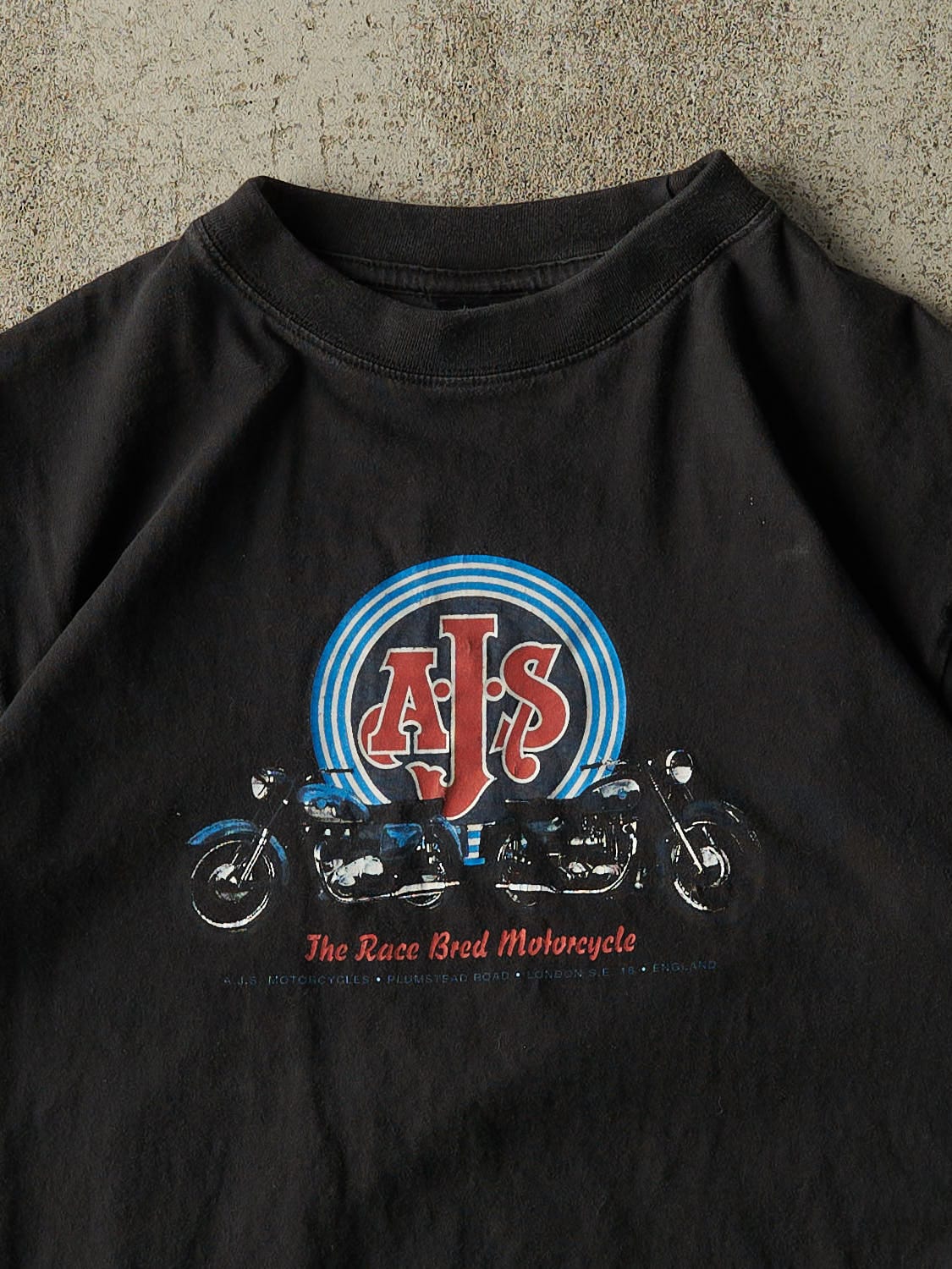 Vintage 90s Black AJS Motorcycle Tee (S) - Image 2