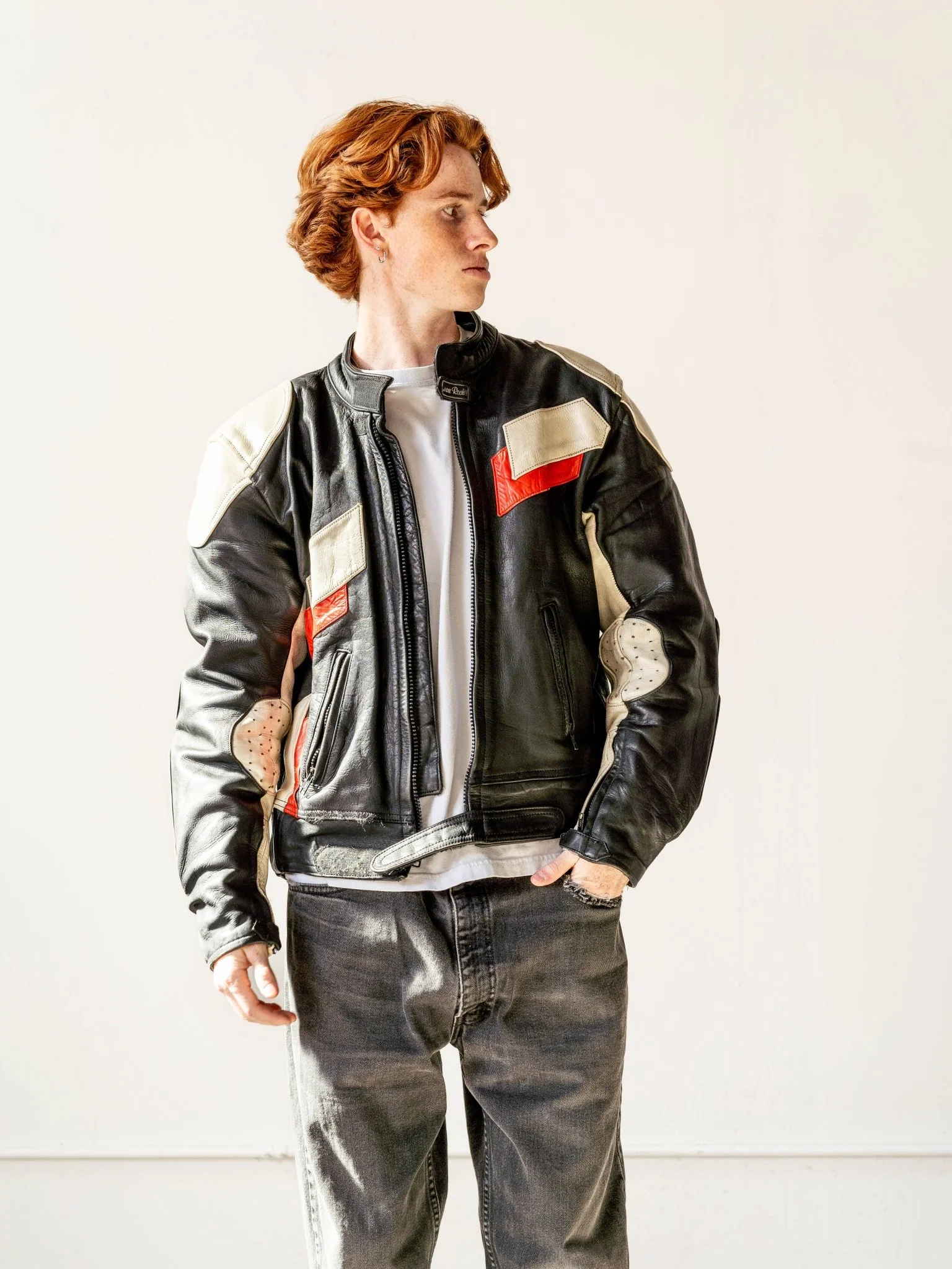 Vintage 90s Black and White Joe Rocket Leather Biker Jacket (S/M) - Image 2