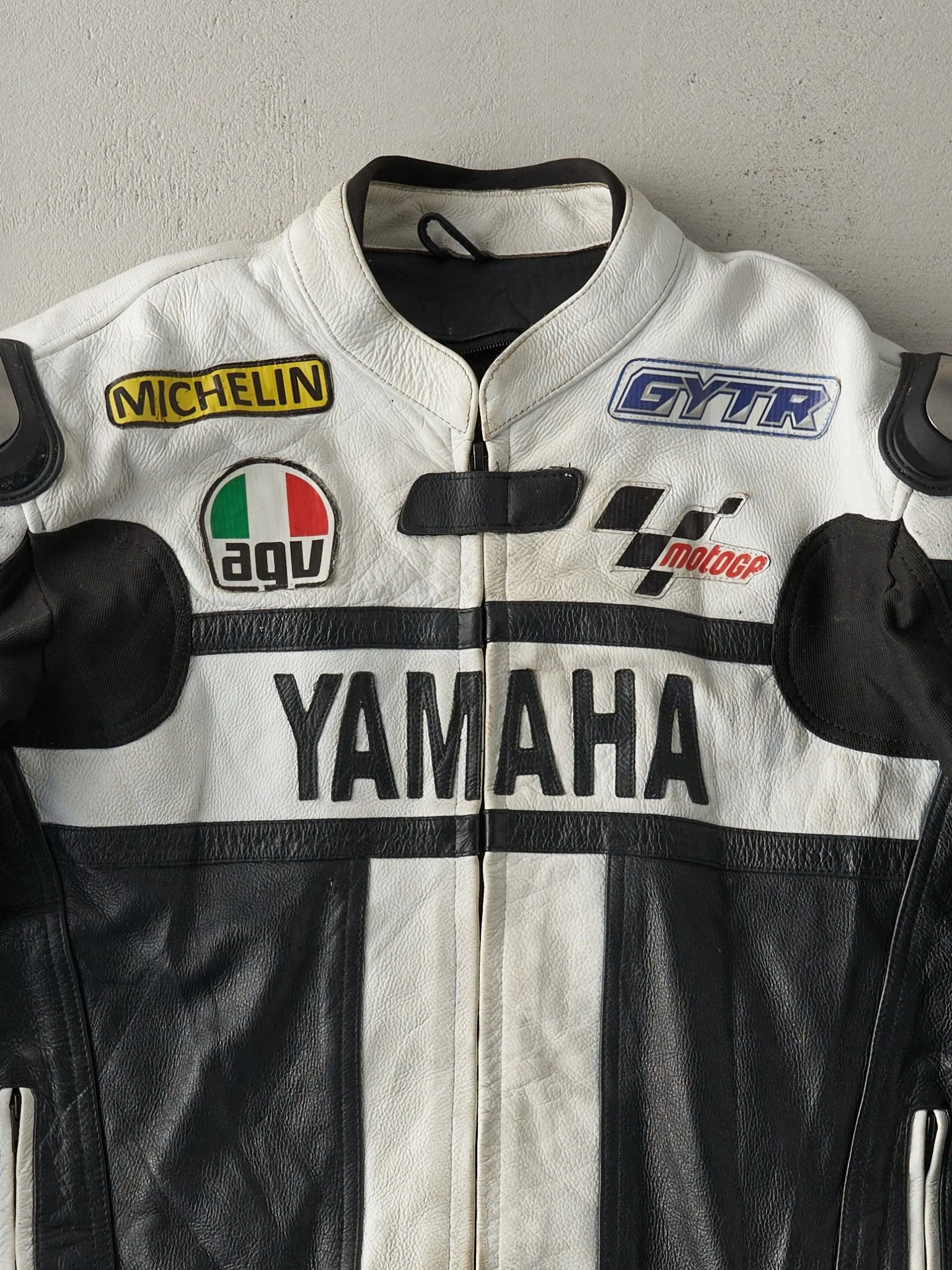 Vintage 90s Black and White Yamaha Leather Biker Jacket (M) - Image 5