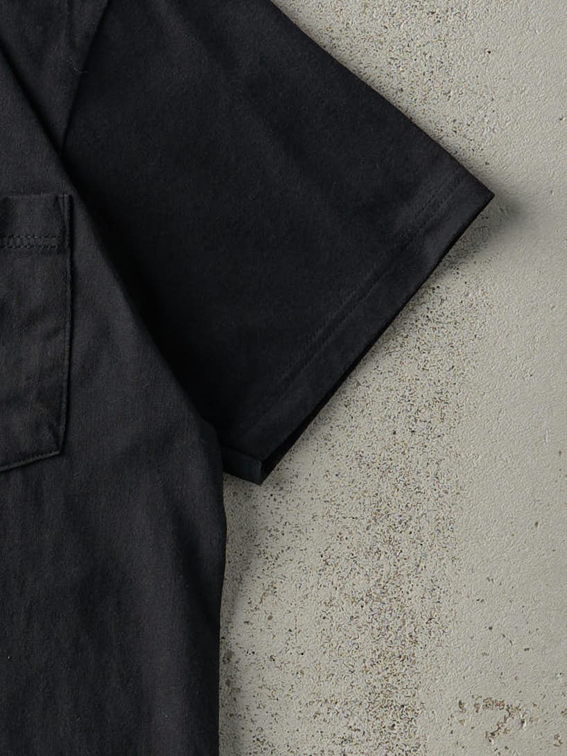 Vintage 90s Black Blank Pocket Tee (S/M) - Image 3
