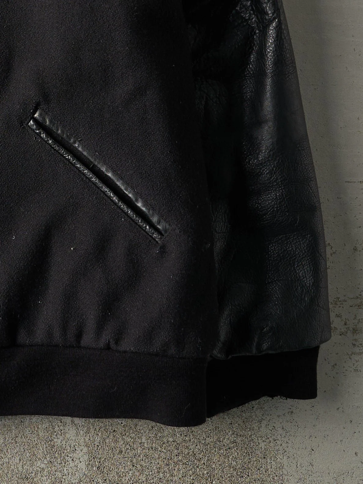 Vintage 90s Black Blank Wool & Leather Varsity Jacket (XL) - Image 3