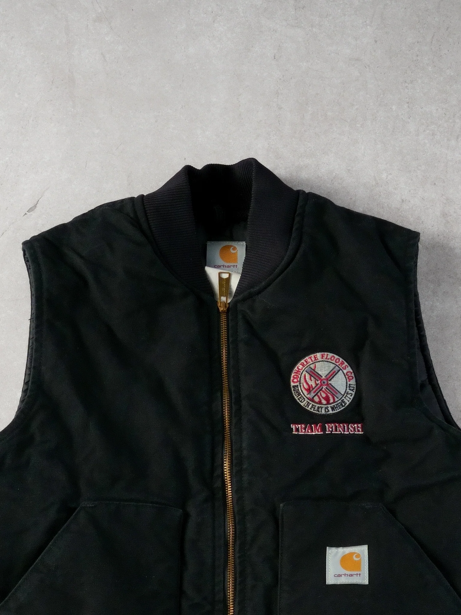 Vintage 90s Black Carhartt Concrete Floors Co Vest (M) - Image 3