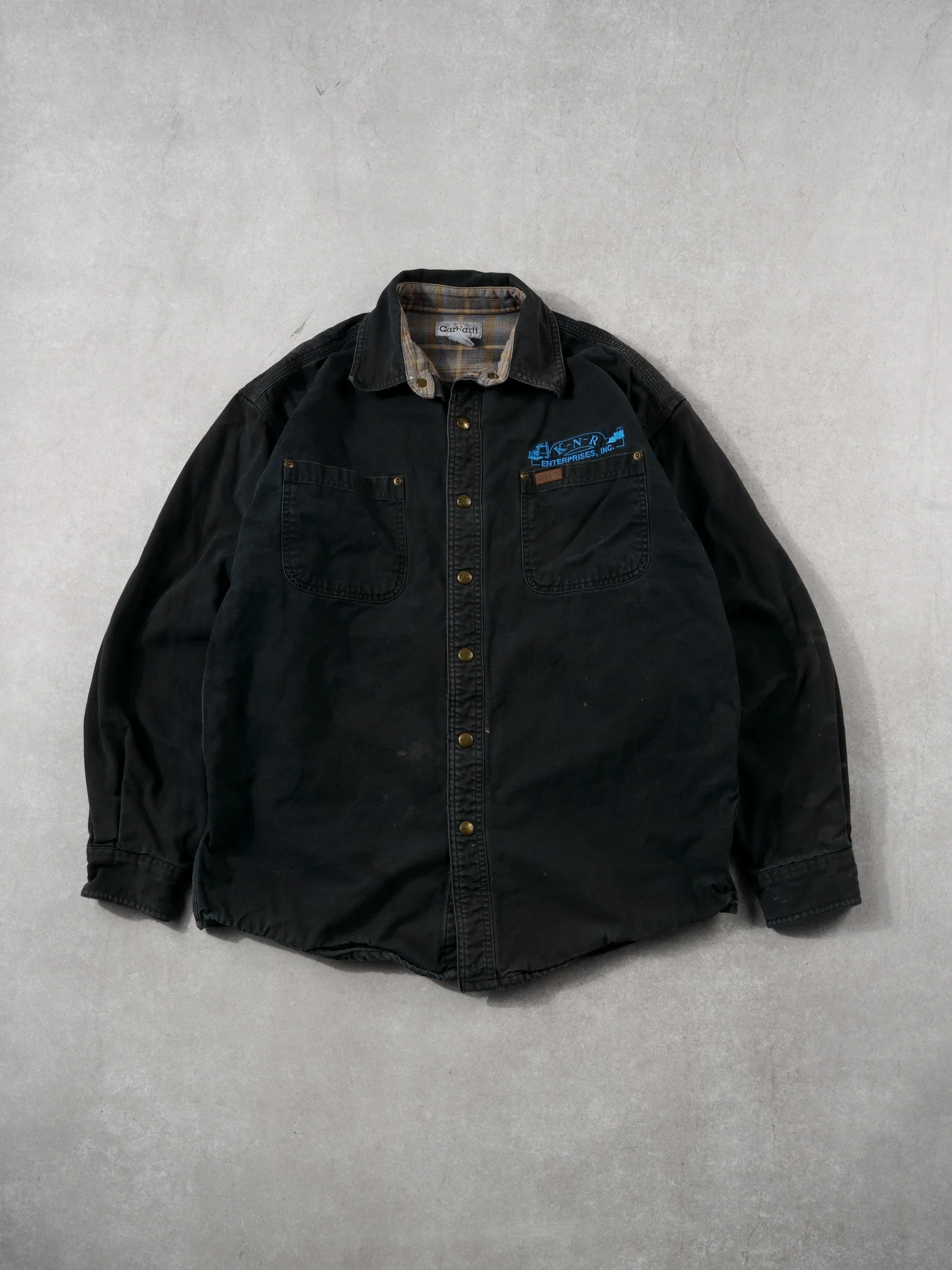 Vintage 90s Black Carhartt Denim Lined Collared Button Up (M)