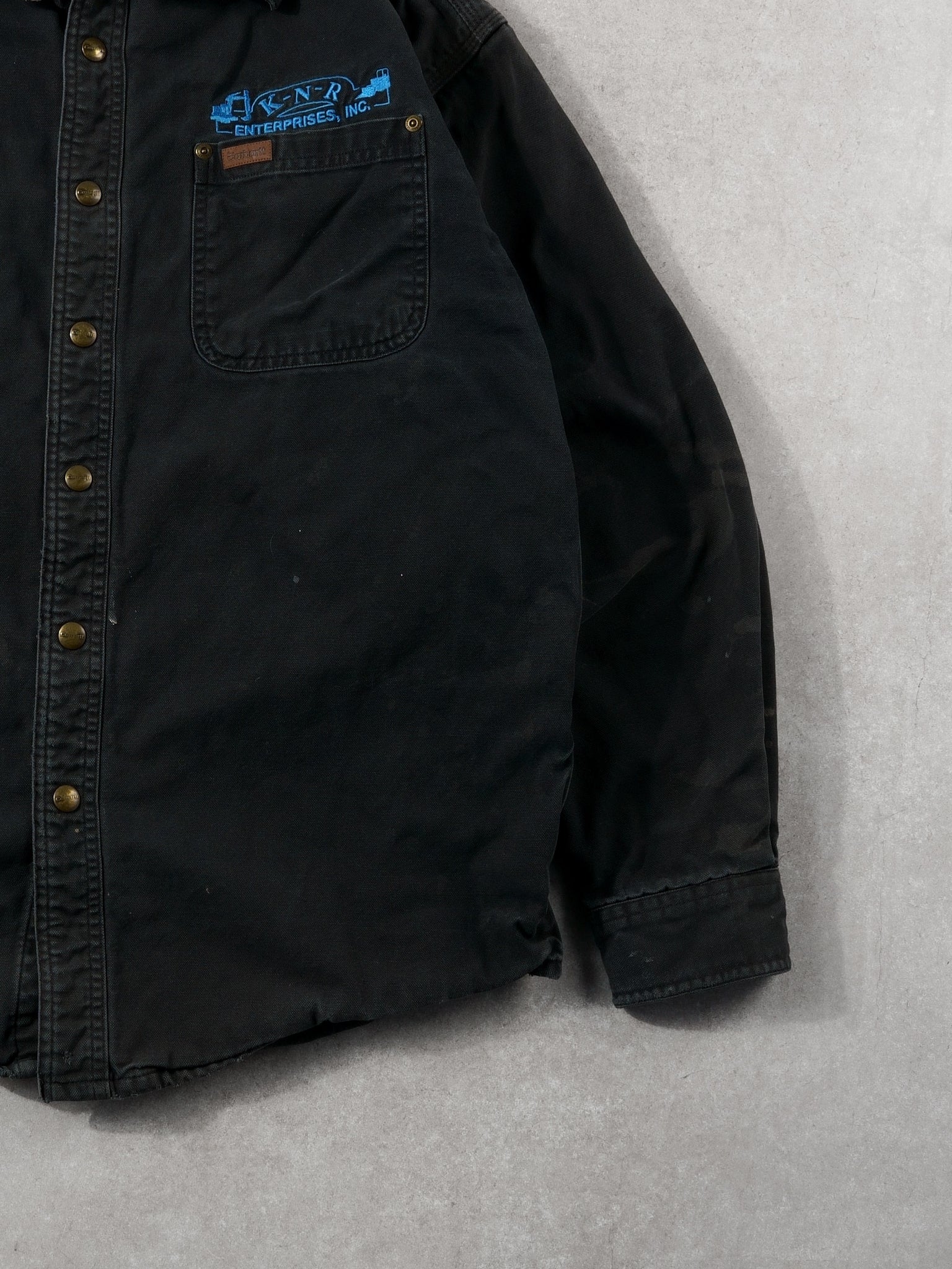 Vintage 90s Black Carhartt Denim Lined Collared Button Up (M) - Image 3