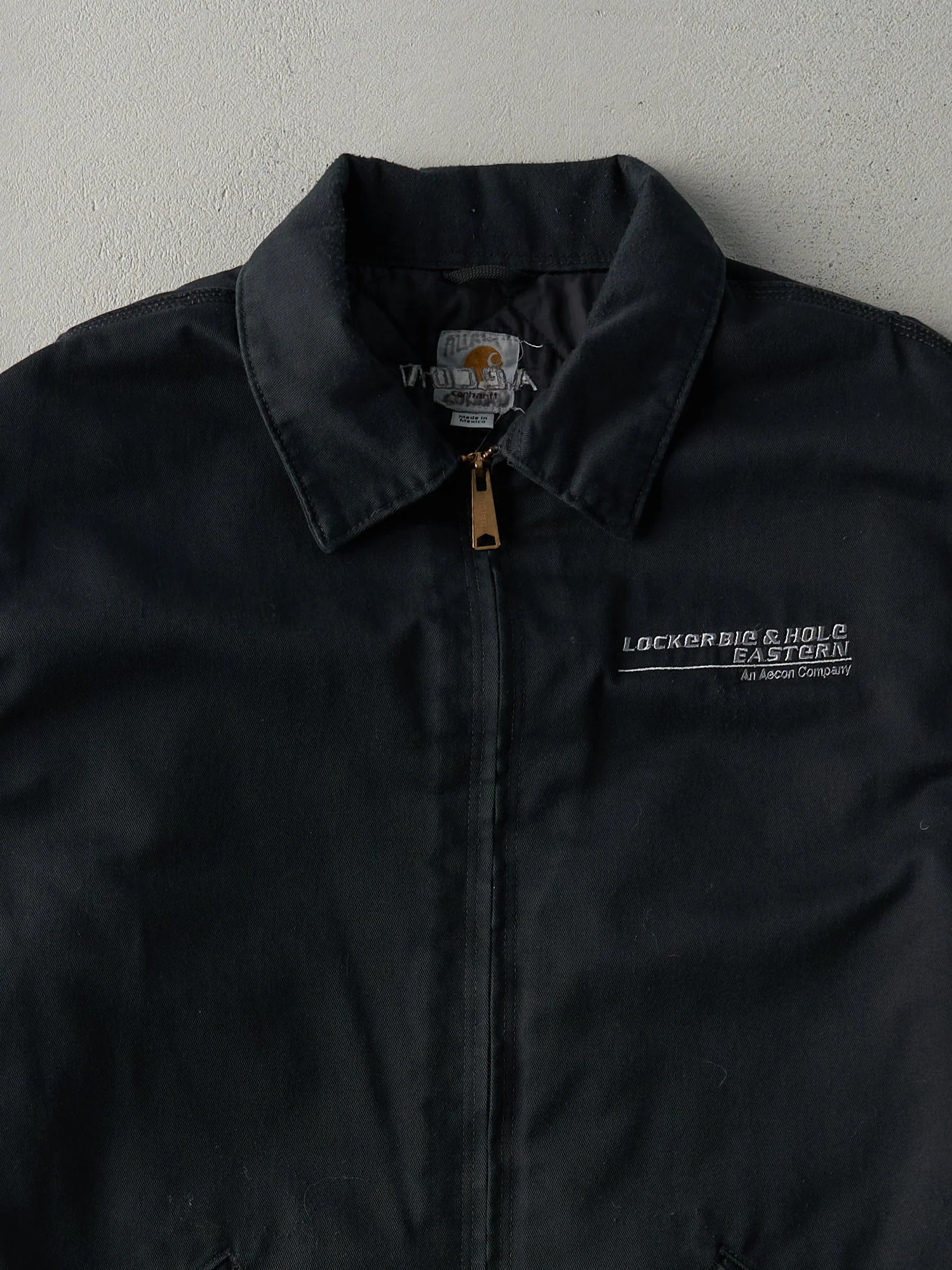 Vintage 90s Black Carhartt Embroidered Logo Shop Coat (XL) - Image 3