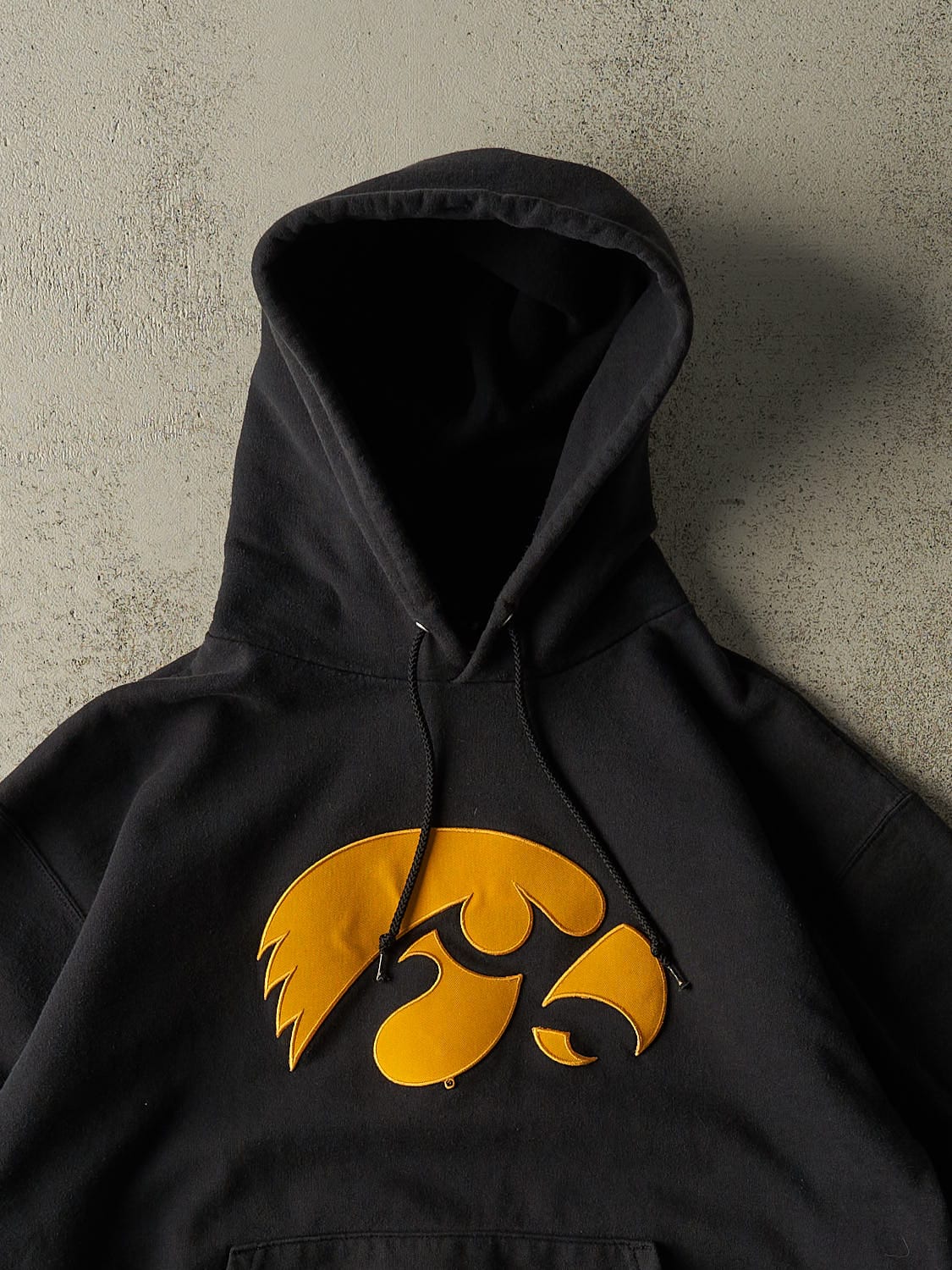 Vintage 90s Black Champion Iowa Hawkeyes Hoodie (S/M) - Image 2
