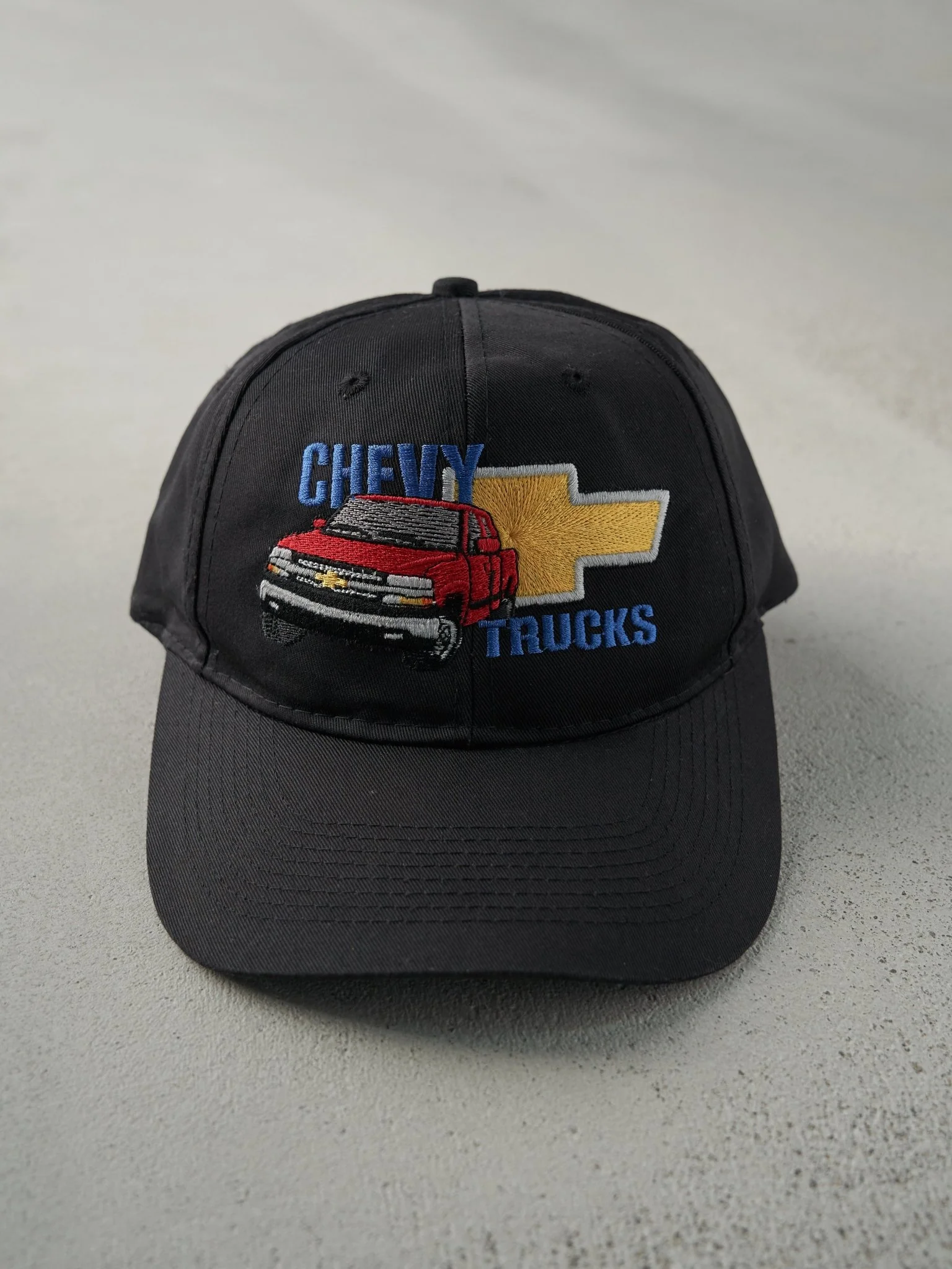 Vintage 90s Black Chevy Trucks Embroidered Snap Back Hat