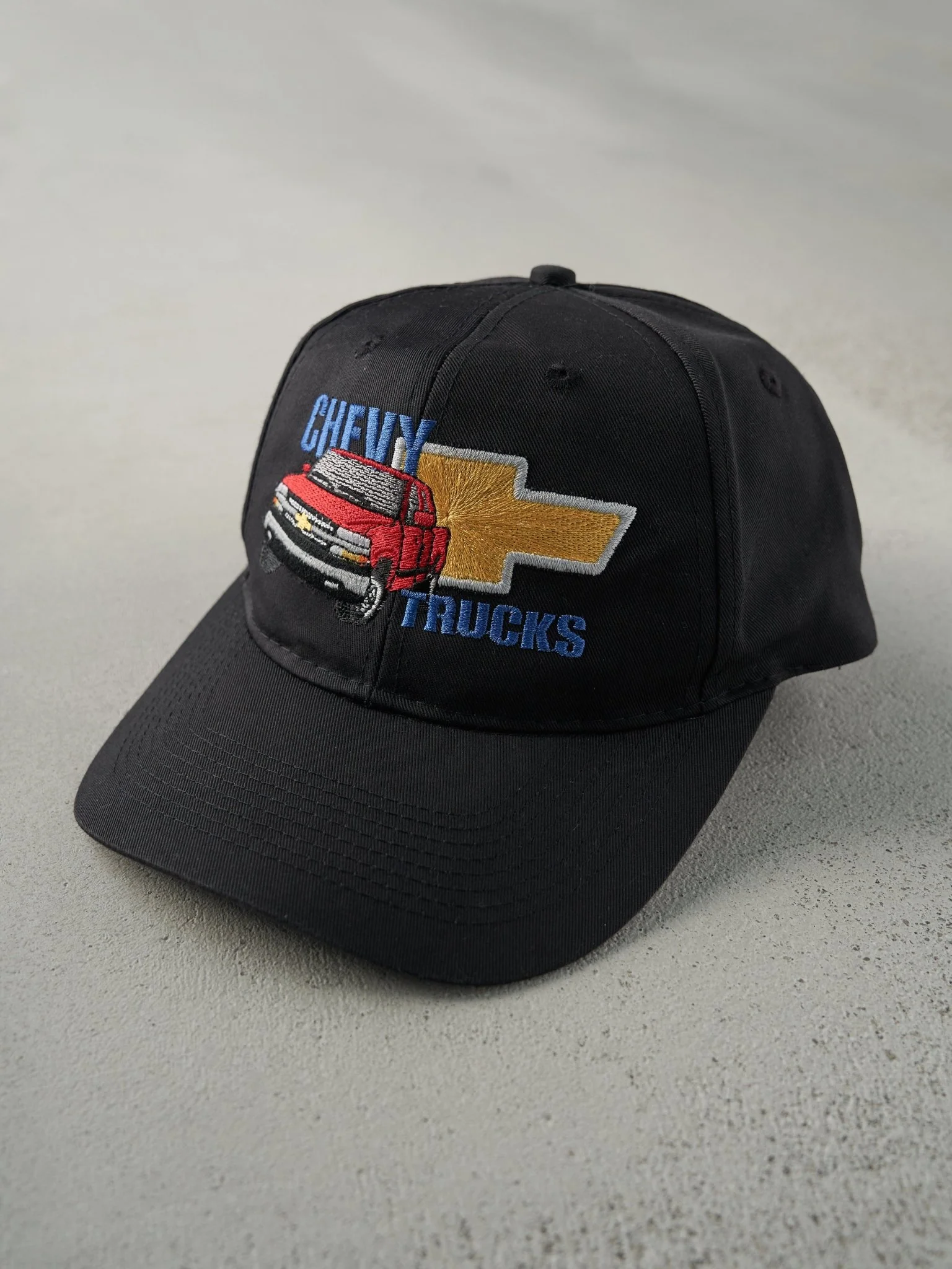 Vintage 90s Black Chevy Trucks Embroidered Snap Back Hat - Image 2