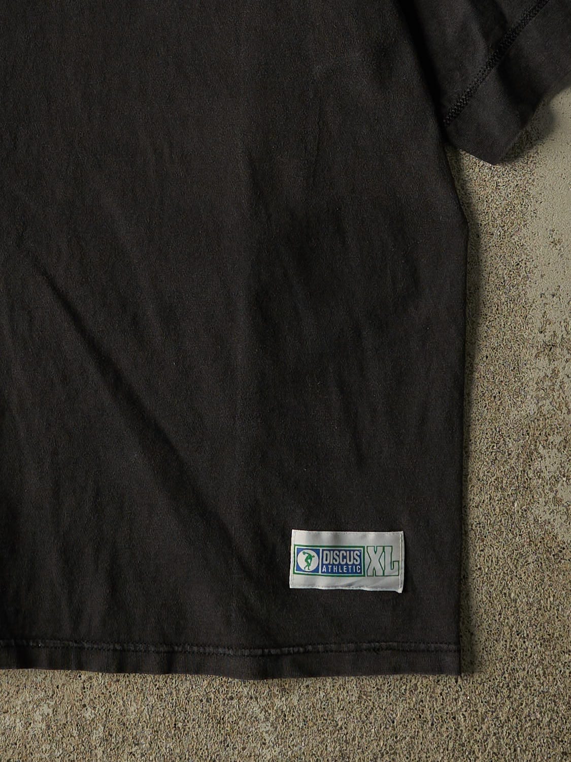 Vintage 90s Black Discus Athletic Quarter Button Tee (L/XL) - Image 3