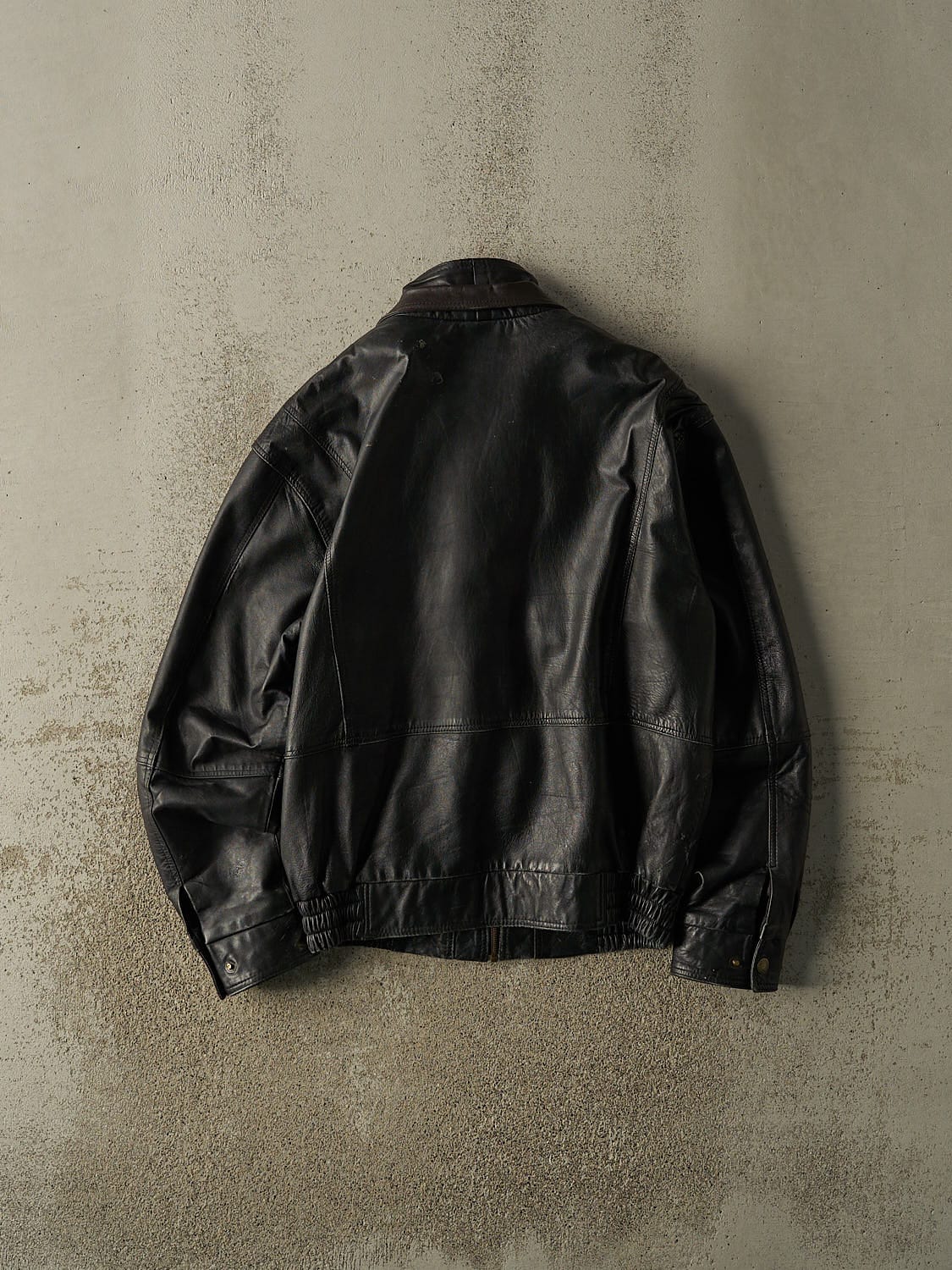 Vintage 90s Black Double Collar Bomber Leather Jacket (M/L) - Image 2