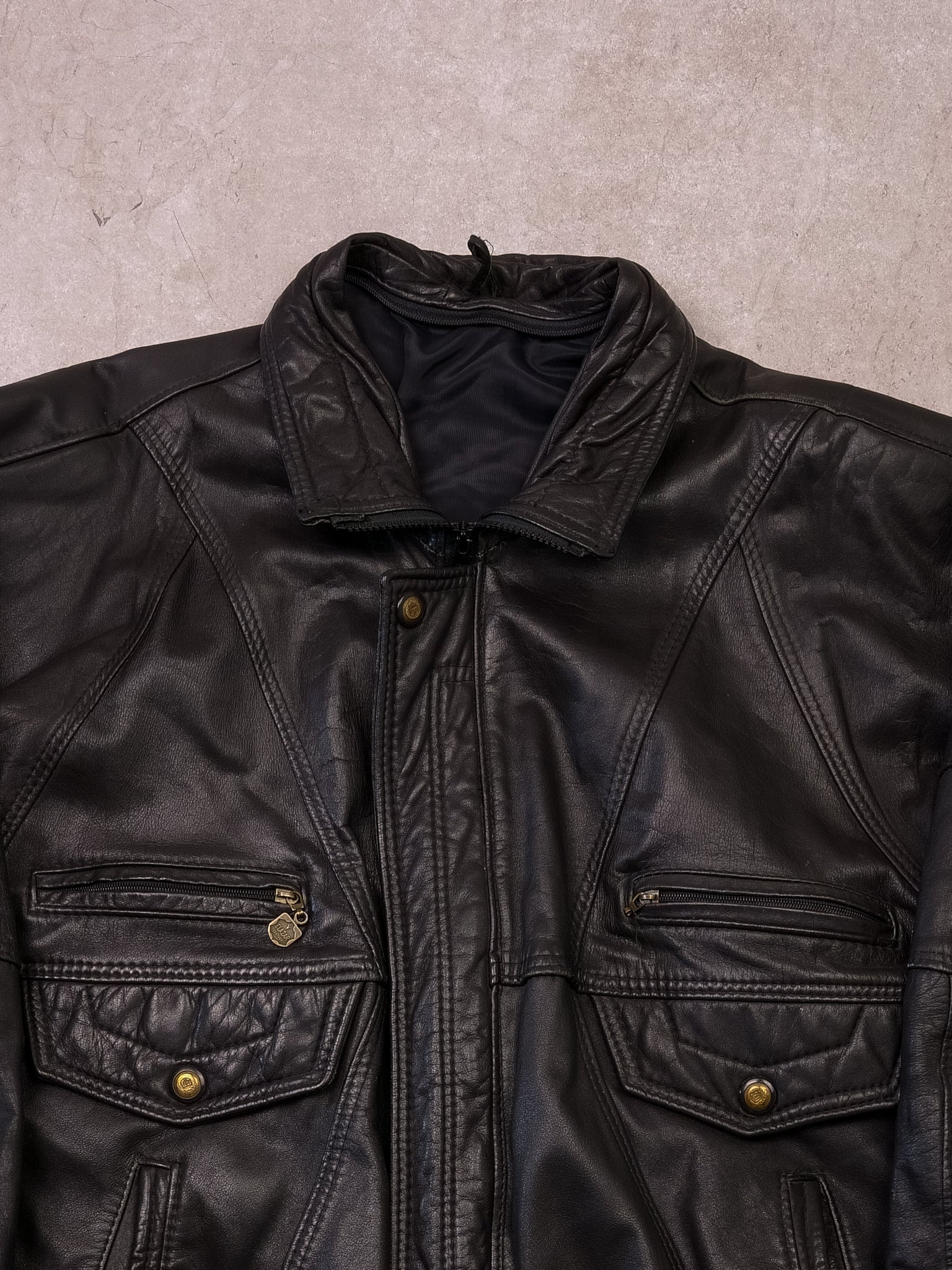 Vintage 90s Black Elazar Leather Bomber Jacket (M/L) - Image 2