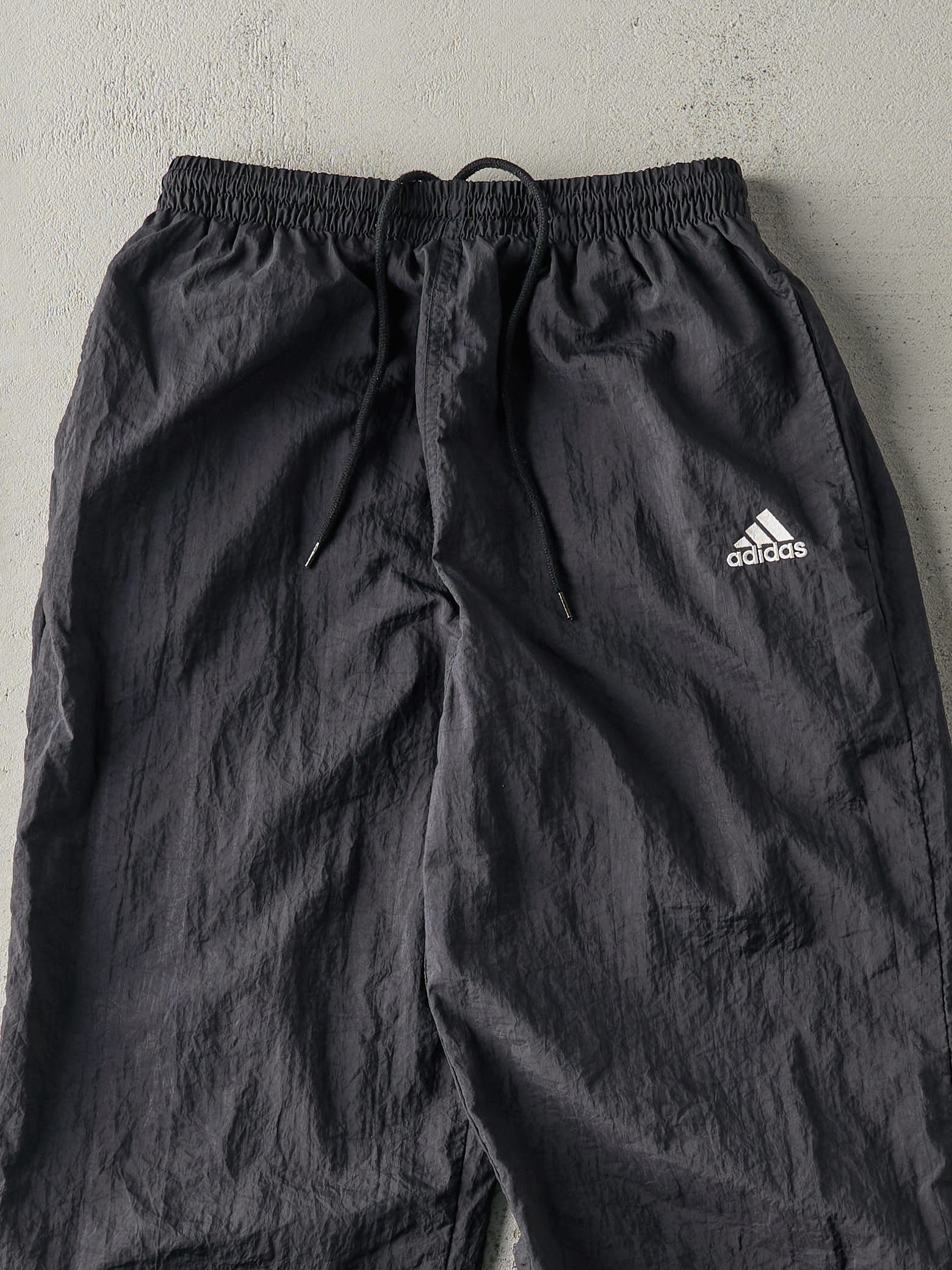 Vintage 90s Black Embroidered Adidas Windbreaker Pants (26x30) - Image 3