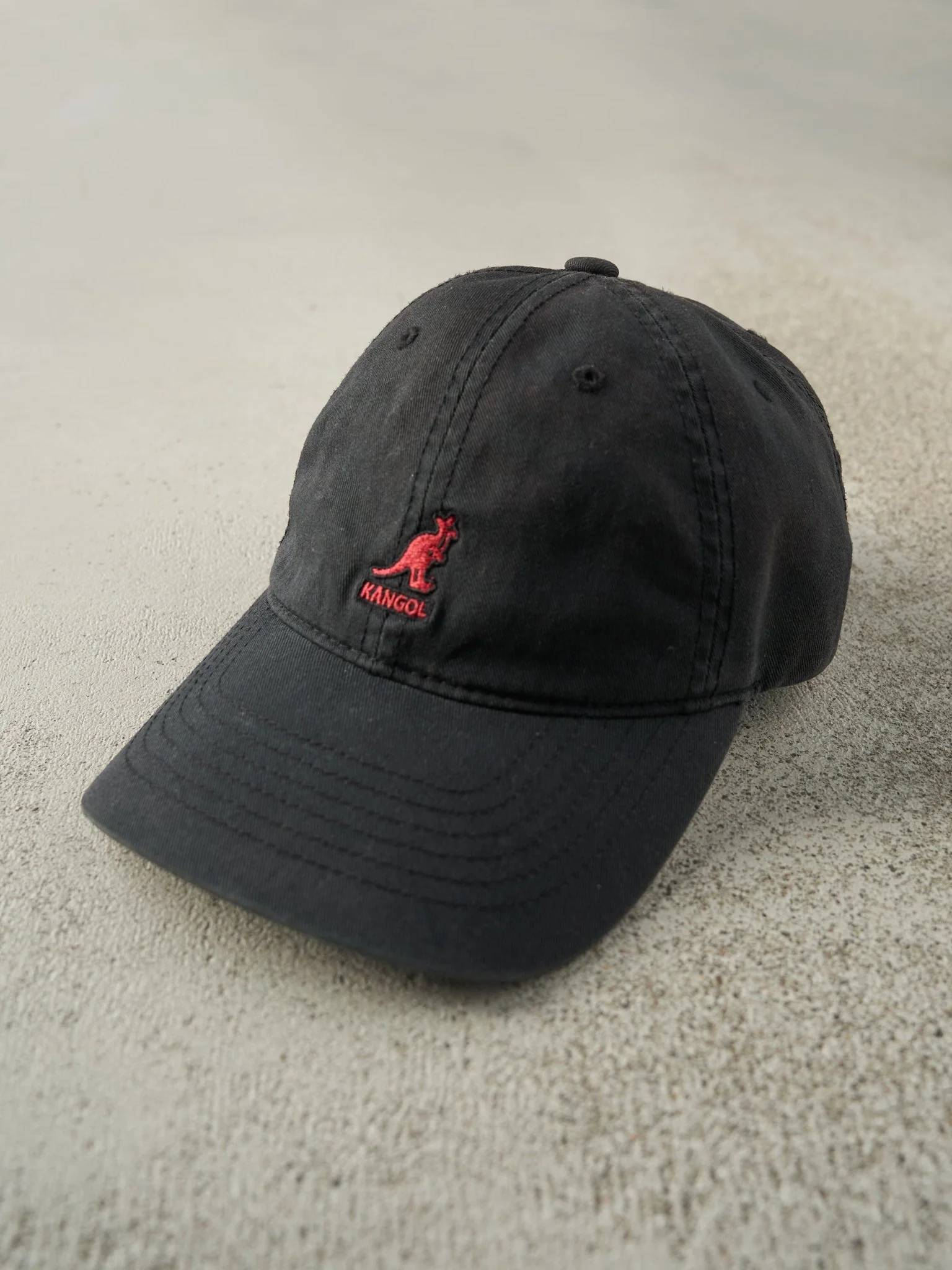 Vintage 90s Black Embroidered Kangol Leather Strapback Hat - Image 2
