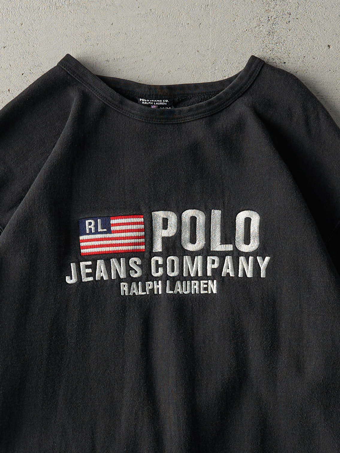 Vintage 90s Black Embroidered Polo Jeans Co Crewneck (M/L) - Image 2