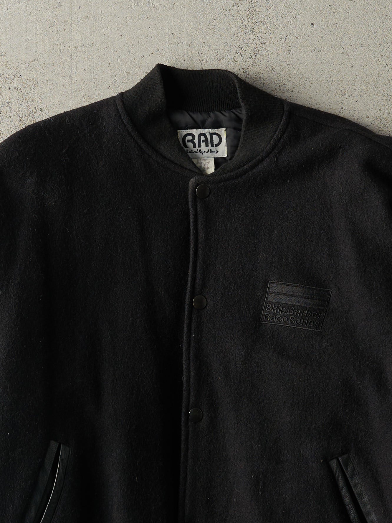 Vintage 90s Black Embroidered Varsity Jacket (L) - Image 3