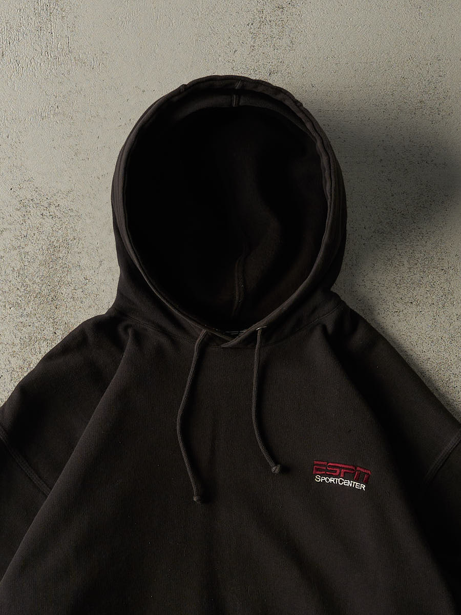 Vintage 90s Black ESPN Embroidered Knit Striped Hoodie (L) - Image 2