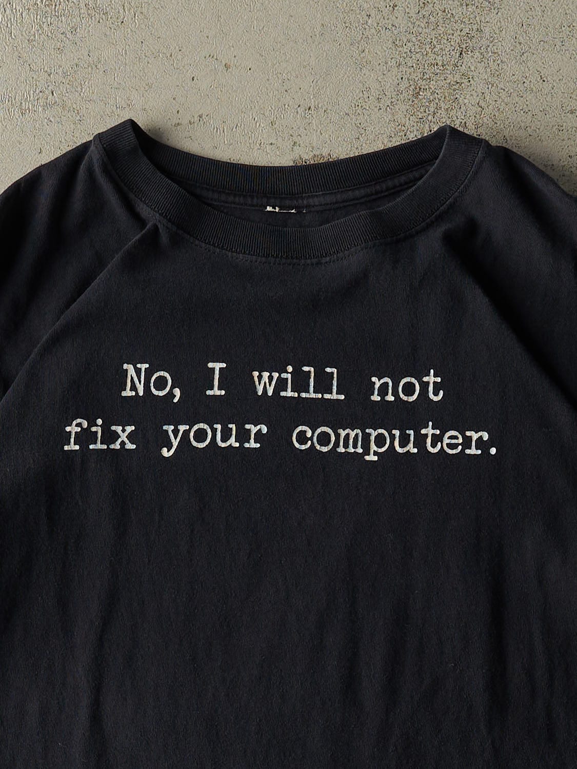 Vintage Y2K Black "Fix Your Computer" Slogan Tee (L/XL) - Image 2