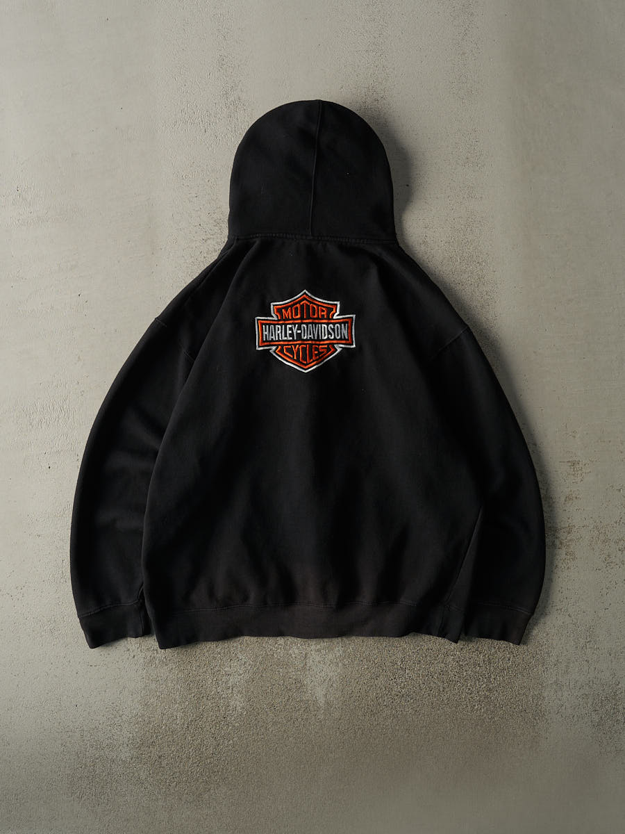 Vintage 90s Black Harley Davidson Zip Up Hoodie (XXL) - Image 2
