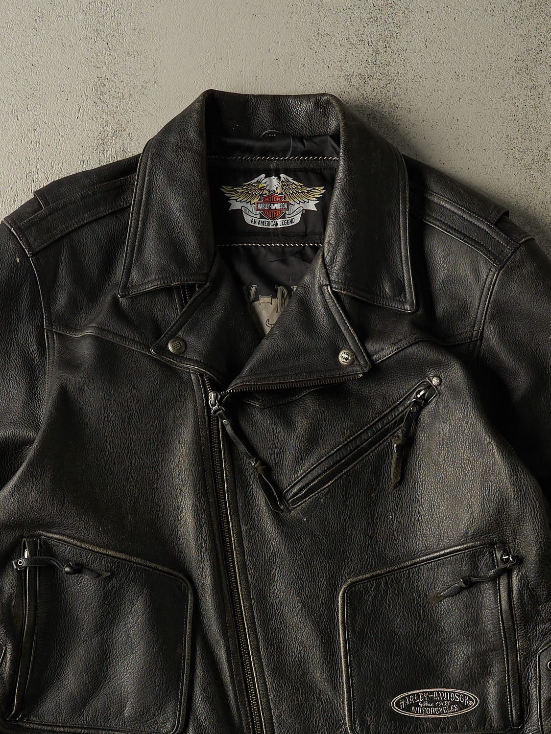 Vintage 90s Black Harley Davison Leather Biker Jacket (XL) - Image 3