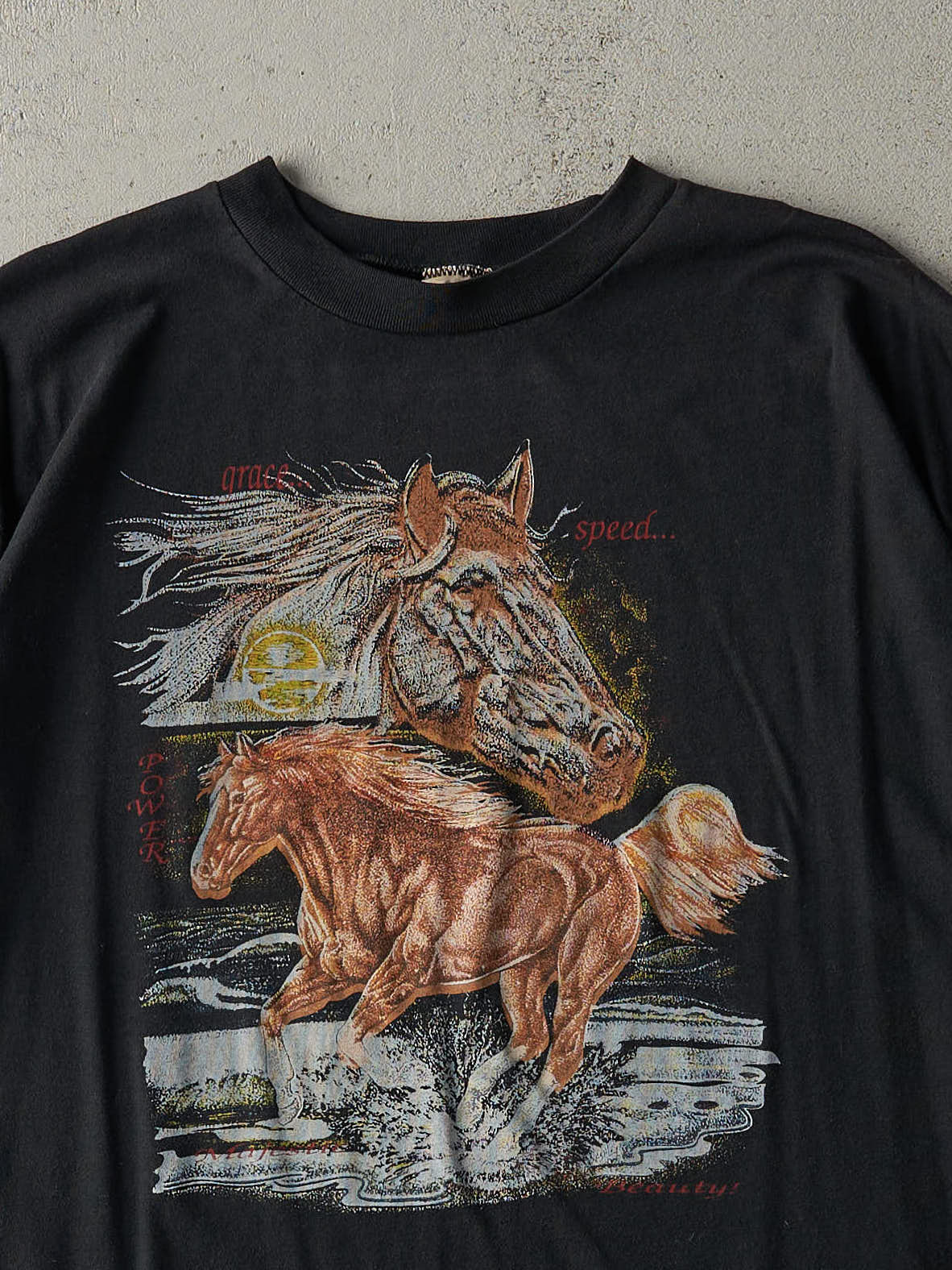 Vintage 90s Black Horse Tee (L) - Image 2