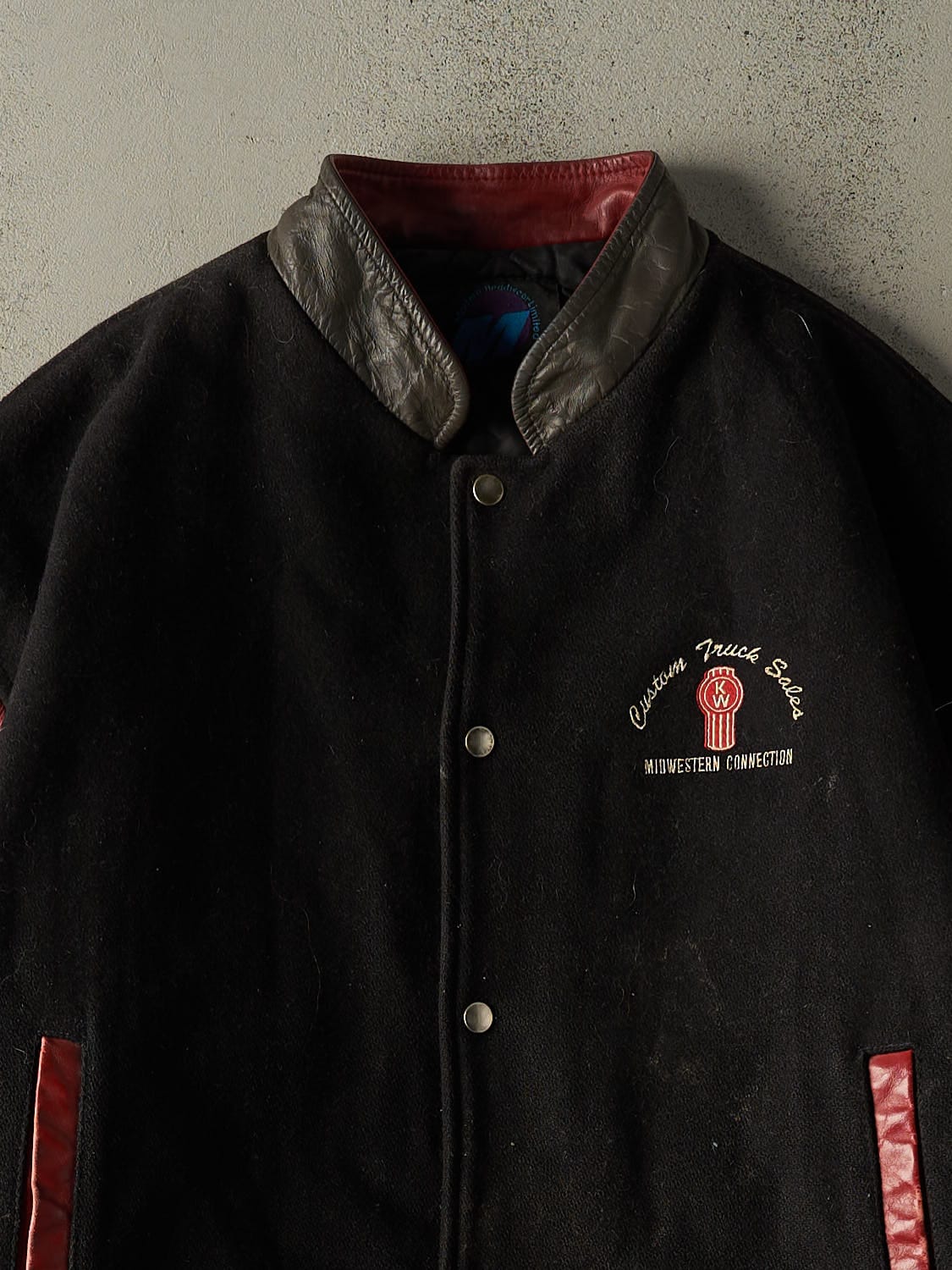 Vintage 90s Black Kenworth Embroidered Varsity Jacket (XL) - Image 3
