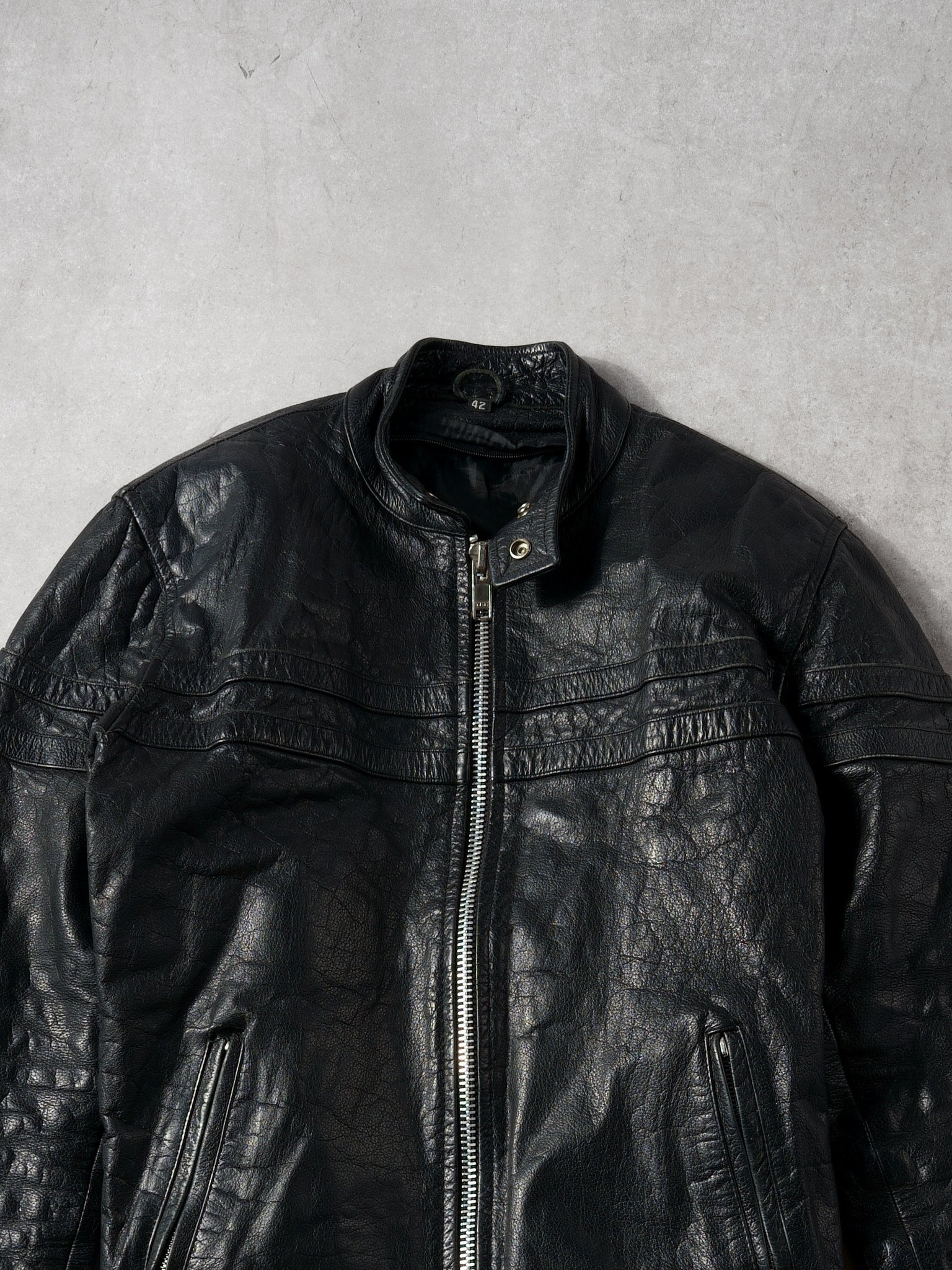 Vintage 90s Black Leather Biker Jacket (M) - Image 3