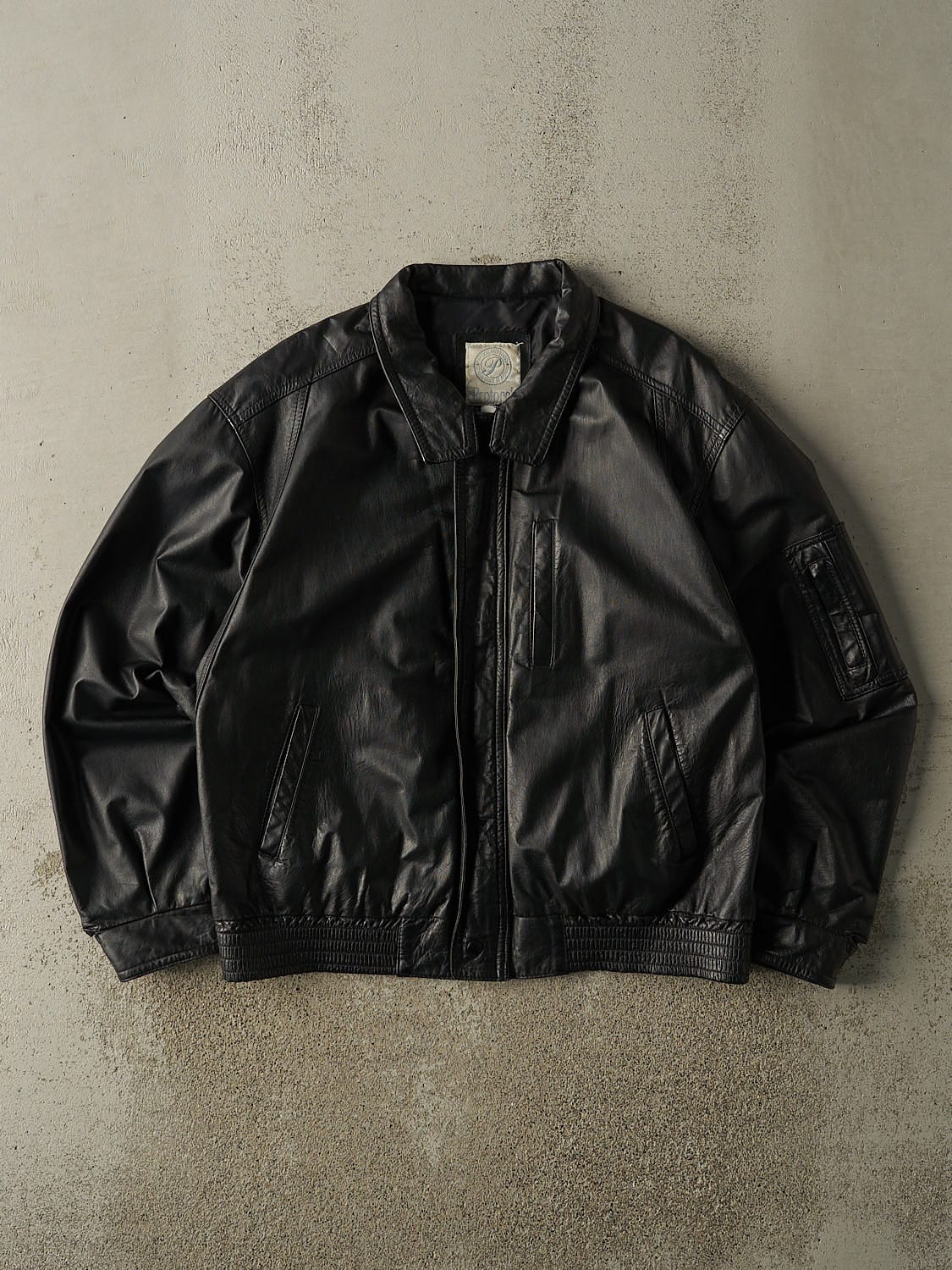 Vintage 90s Black Leather Bomber Jacket (L/XL)